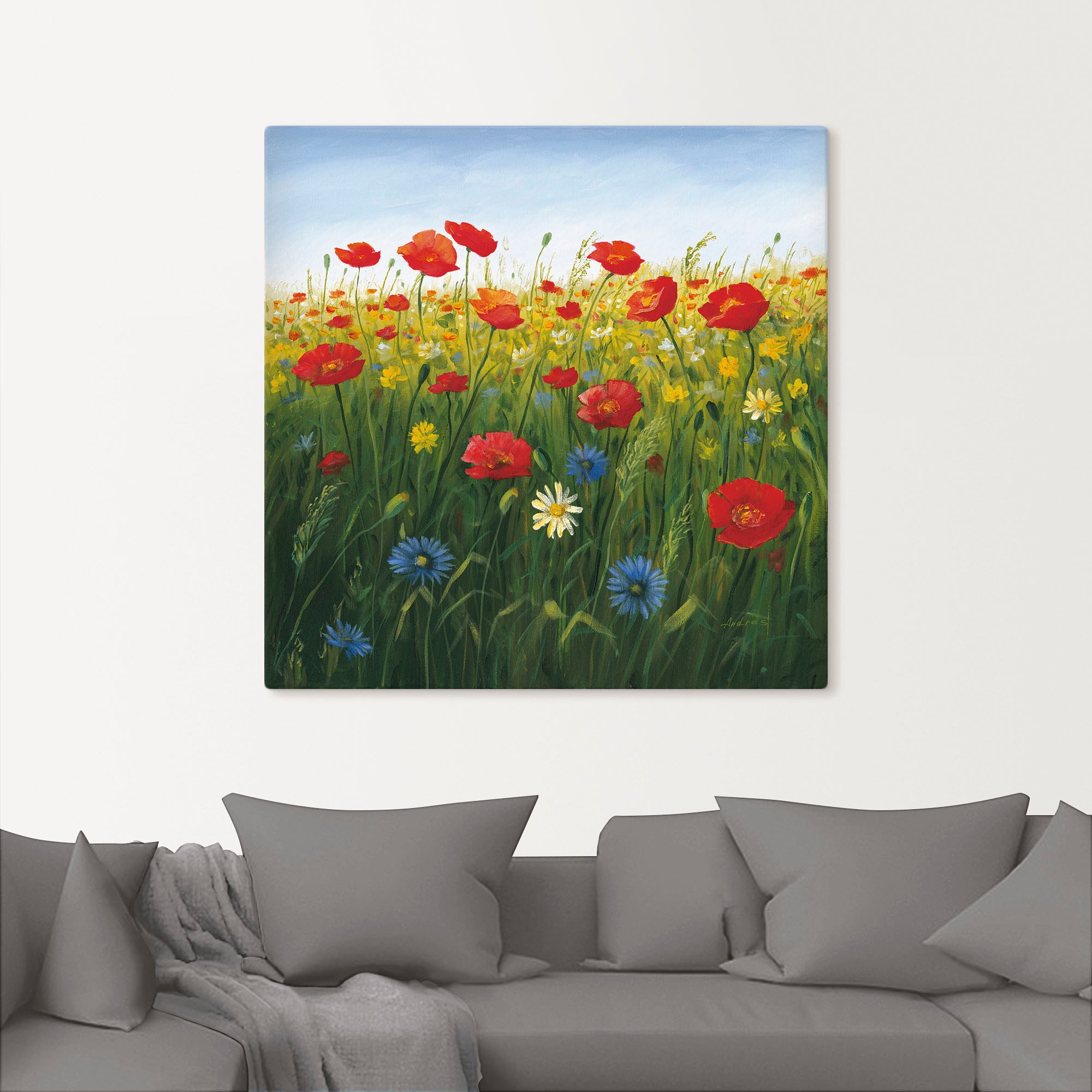 Artland Wandbild »Mohnblumen Landschaft I«, Blumenwiese, (1 St.), als Alubild, Outdoorbild, Leinwandbild, Poster in verschied. Grössen