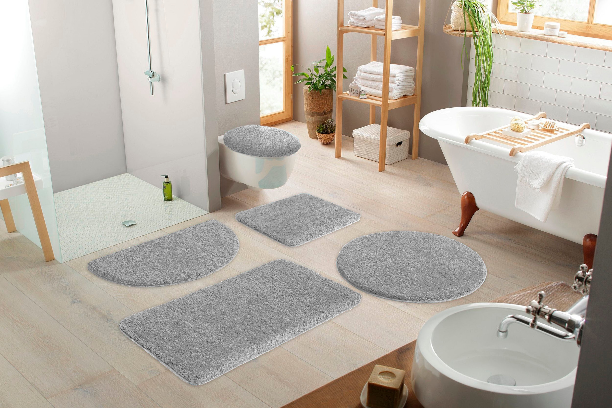 my home Badematte »Sanremo, Badvorleger, Badezimmer Teppich, sehr weich«, rutschhemmend beschichtet, fussbodenheizungsgeeignet-schnell trocknend, Badteppich, unifarben, rechteckig, rund & als 3-tlg. Set erhältlich