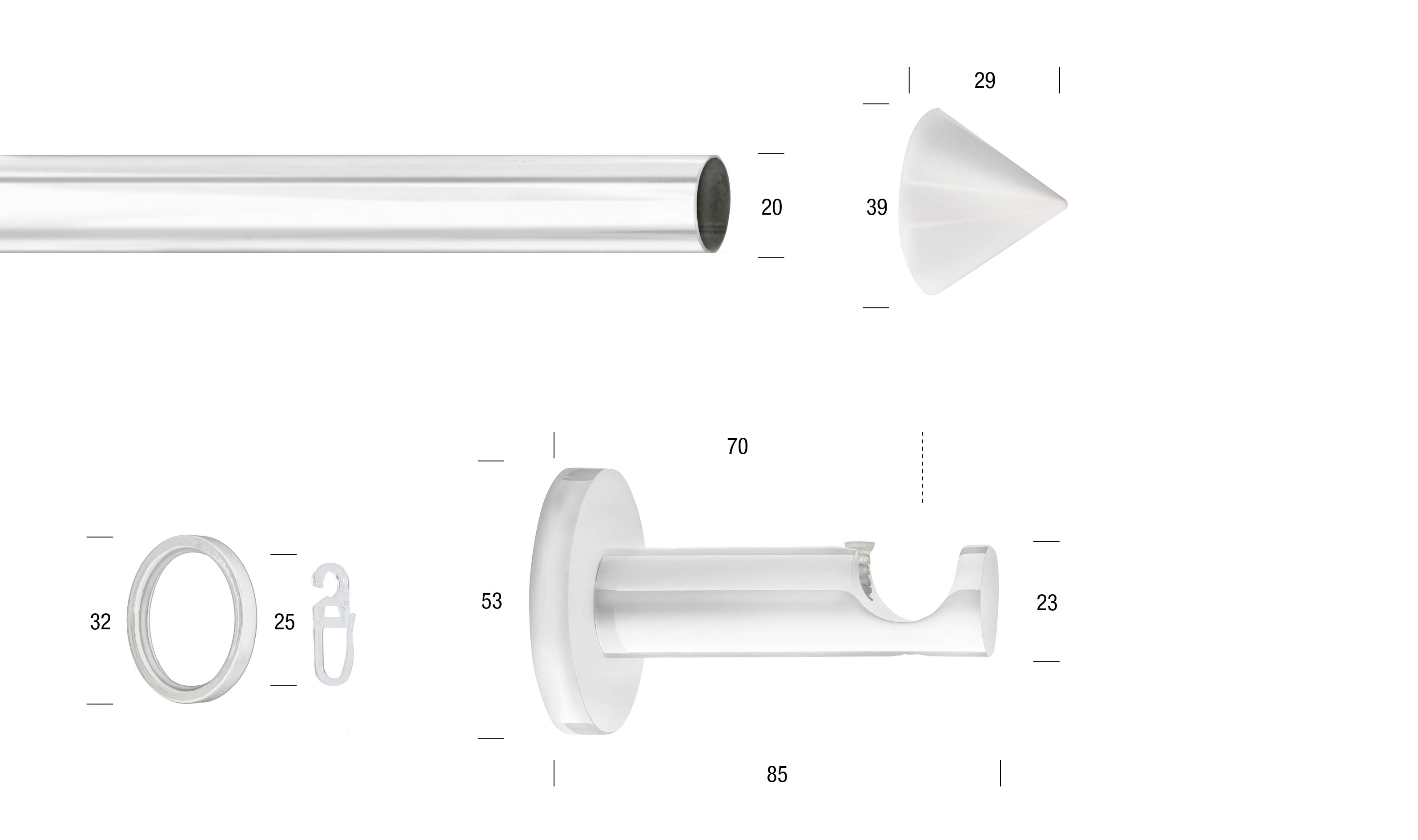 GARESA Gardinenstange "WHITE" Ø 20 mm 1 läufig-läufig Wunschmasslänge Vorhanggarnitur, verlängerbar, Wandmontage, Endknopf Spitze