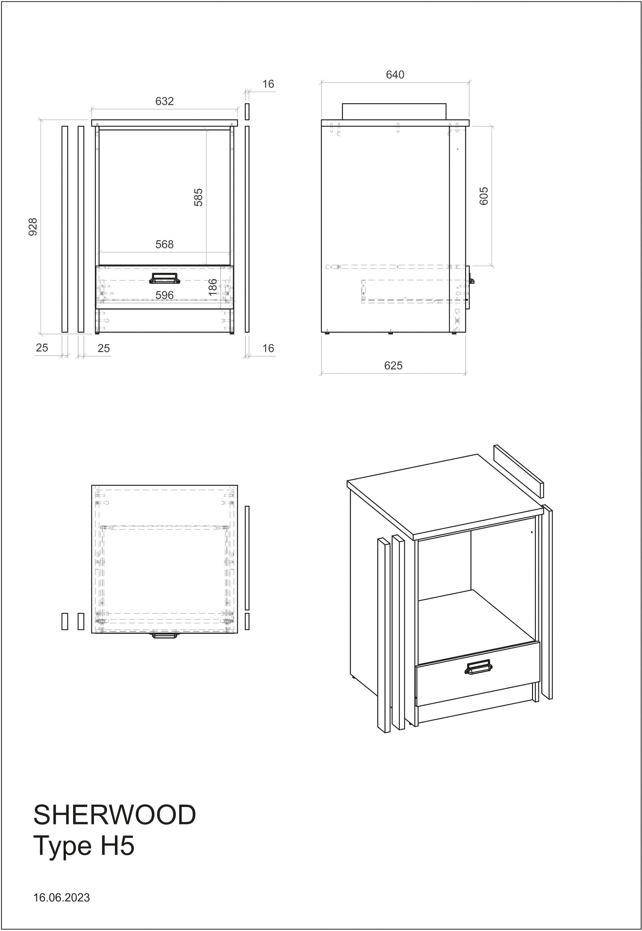 Home affaire Herdumbauschrank »Sherwood«, mit Apothekergriffen aus Metall, Breite der Arbeitsplatte 63 cm