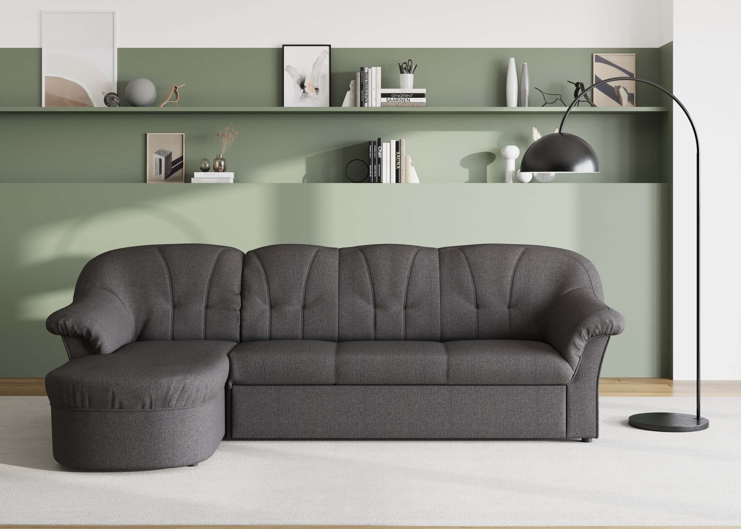 DOMO collection Ecksofa "Pegnitz, elegante Rückensteppung, kompakte Stellmasse 238/141cm, L-Form" wahlweise mit Bettfunktion