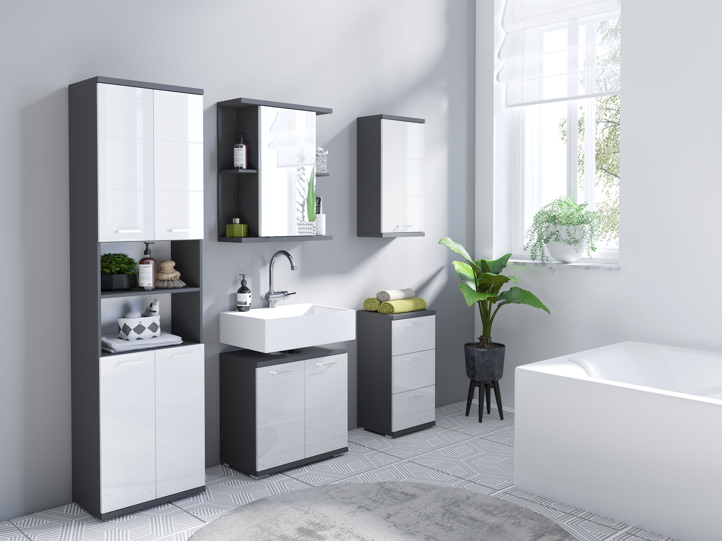 byLIVING Waschbeckenunterschrank "Nebraska" Breite 80 cm, Badezimmerschrank, MDF-Fronten in Hochglanz-Optik