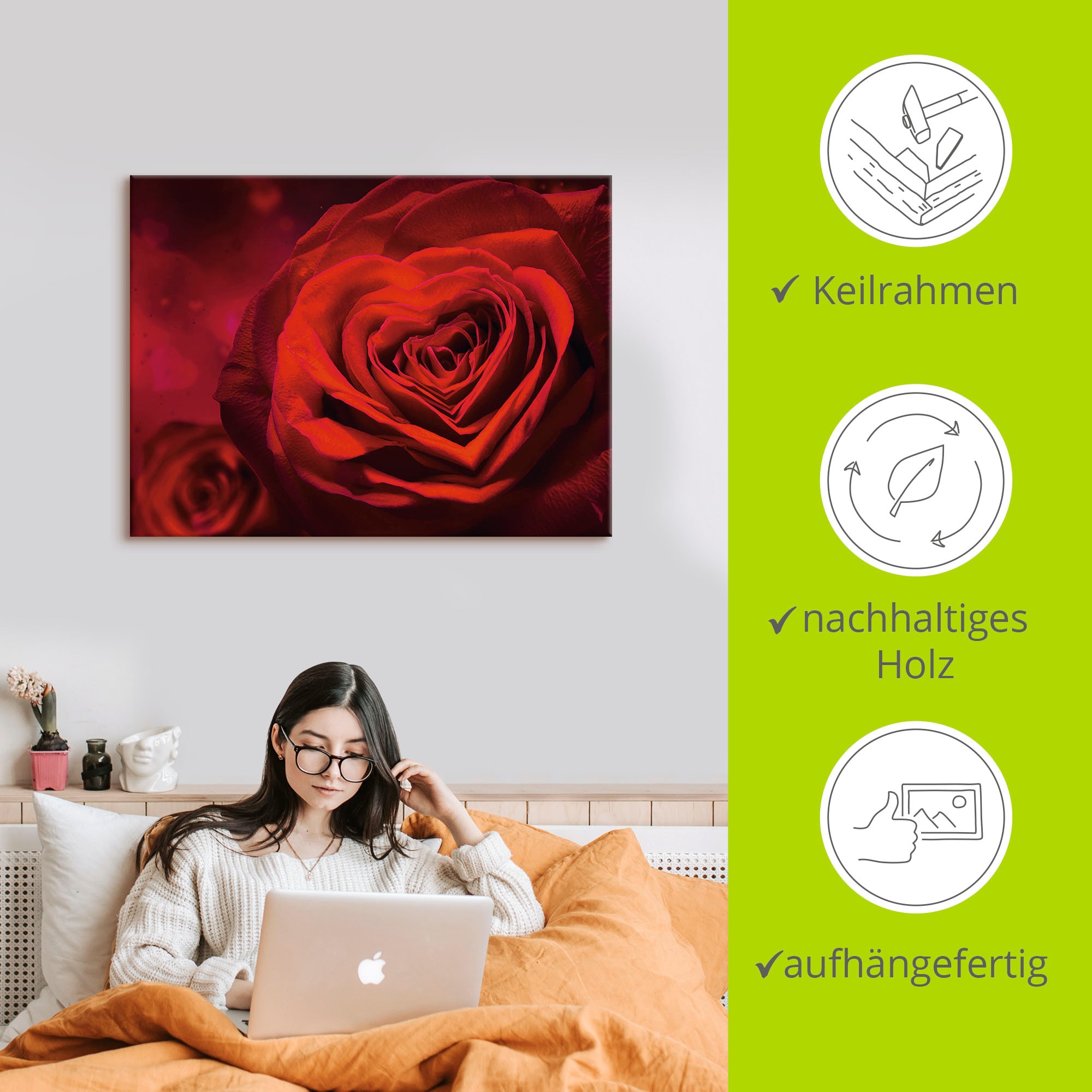 Artland Wandbild »Valentinseinladung mit Herzen und Rosen«, Blumen, (1 St.), als Leinwandbild, Poster, Wandaufkleber in verschied. Grössen