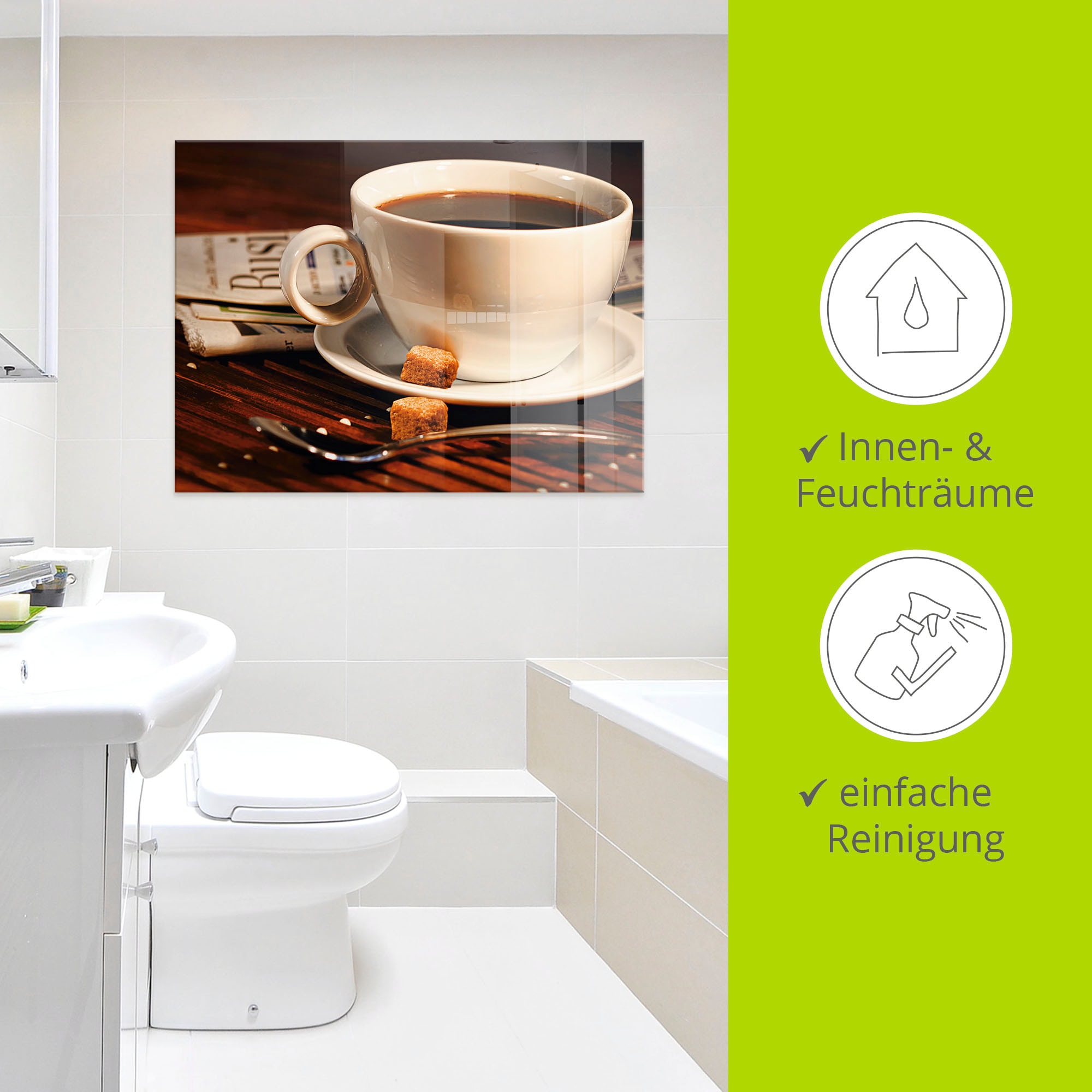 Artland Glasbild »Kaffeetasse und Zeitung«, Getränke, (1 St.), in verschiedenen Grössen