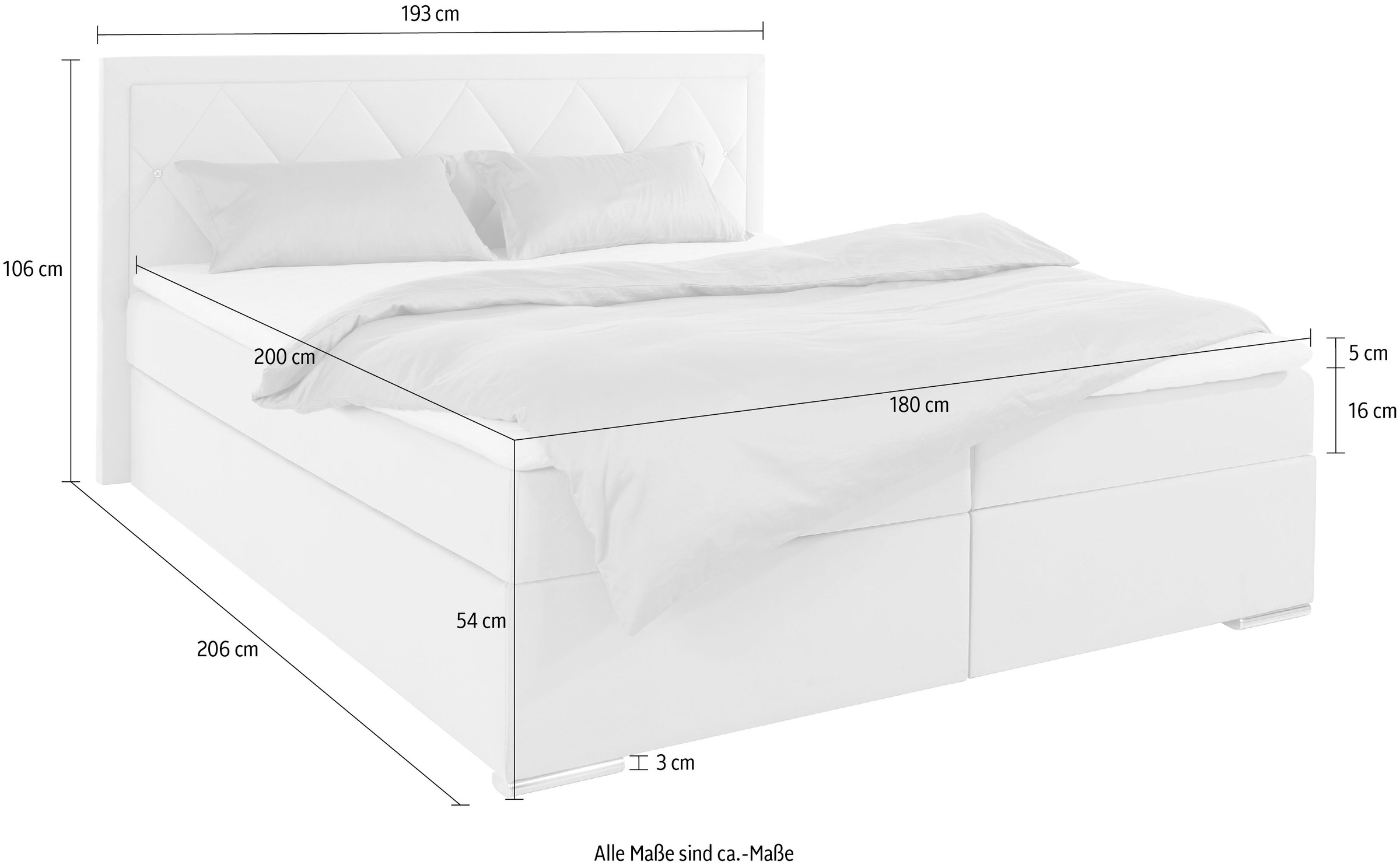 Leonique Boxbett »Alfie, Bestseller, wahlweise mit Bettkasten«, mit Strasssteinen im Kopfteil, H2, H3 und H4 wählbar
