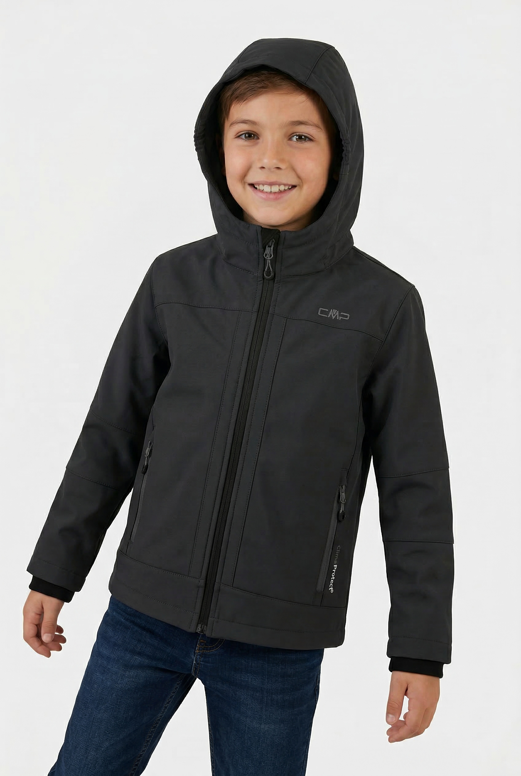 Cmp Nero Softshelljacke "Kid Softshell Jacket Fix Hood" Mit Kapuze Mit Hoch Geschlossenem Ausschnitt, Elastisch, Atmungsaktiv