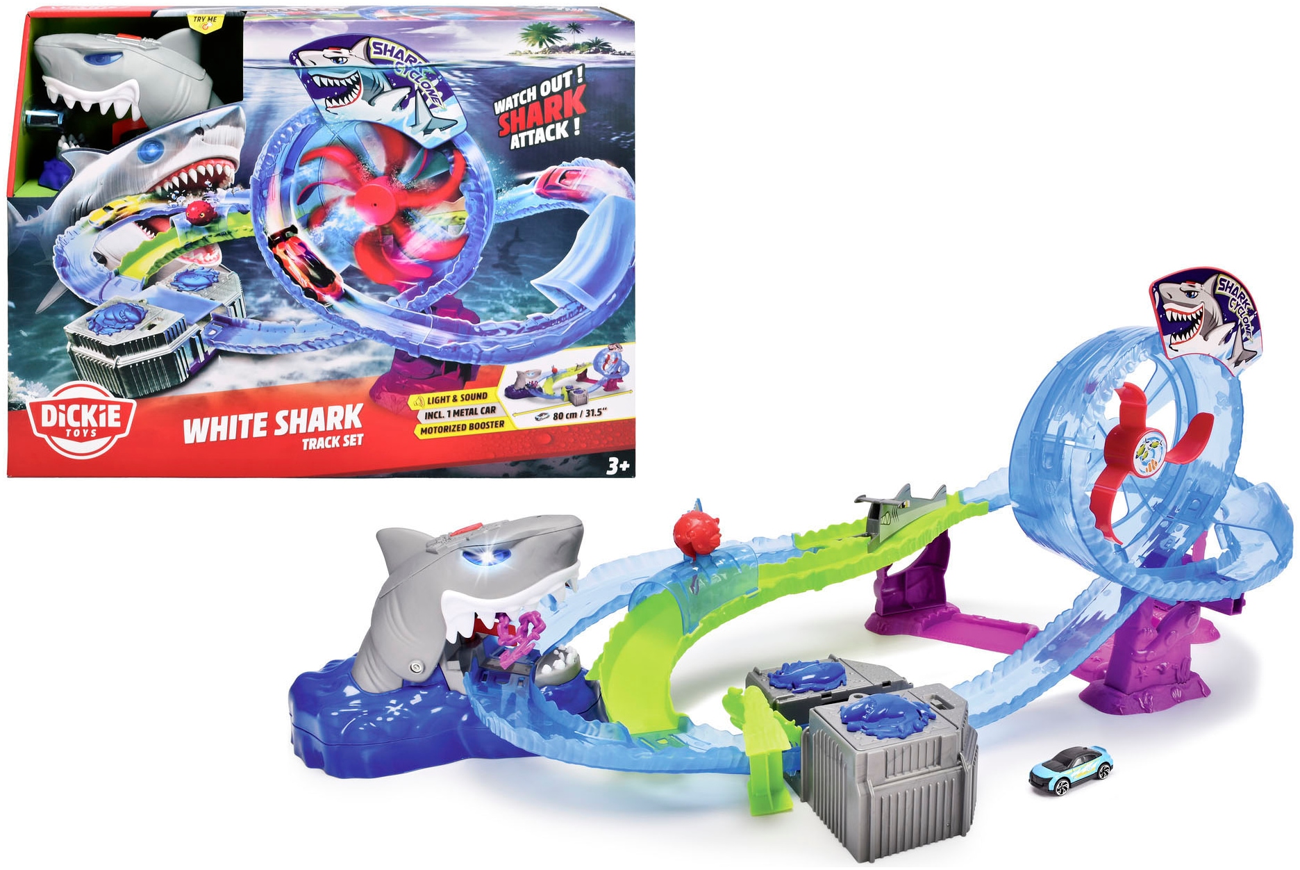 Dickie Toys Autorennbahn "White Shark" inklusive Spielzeugauto; mit Licht und Sound