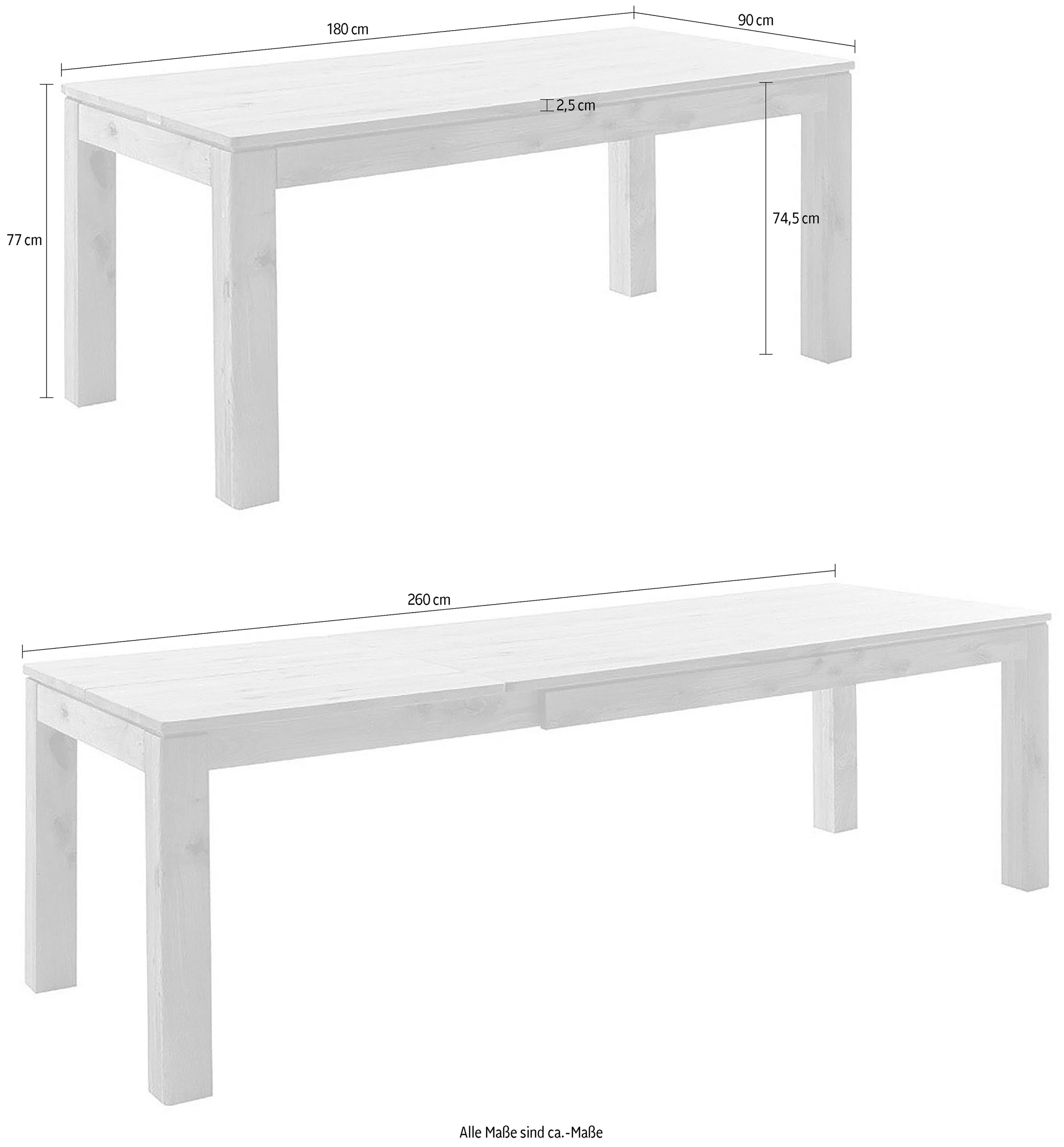 MCA furniture Esstisch »ETNA 4-Fuss Tisch«, (Einzelstück), Massivholz,durchgehende Lamelle,Stollenfuss 10x10cm,Tischplatte 2,5cm