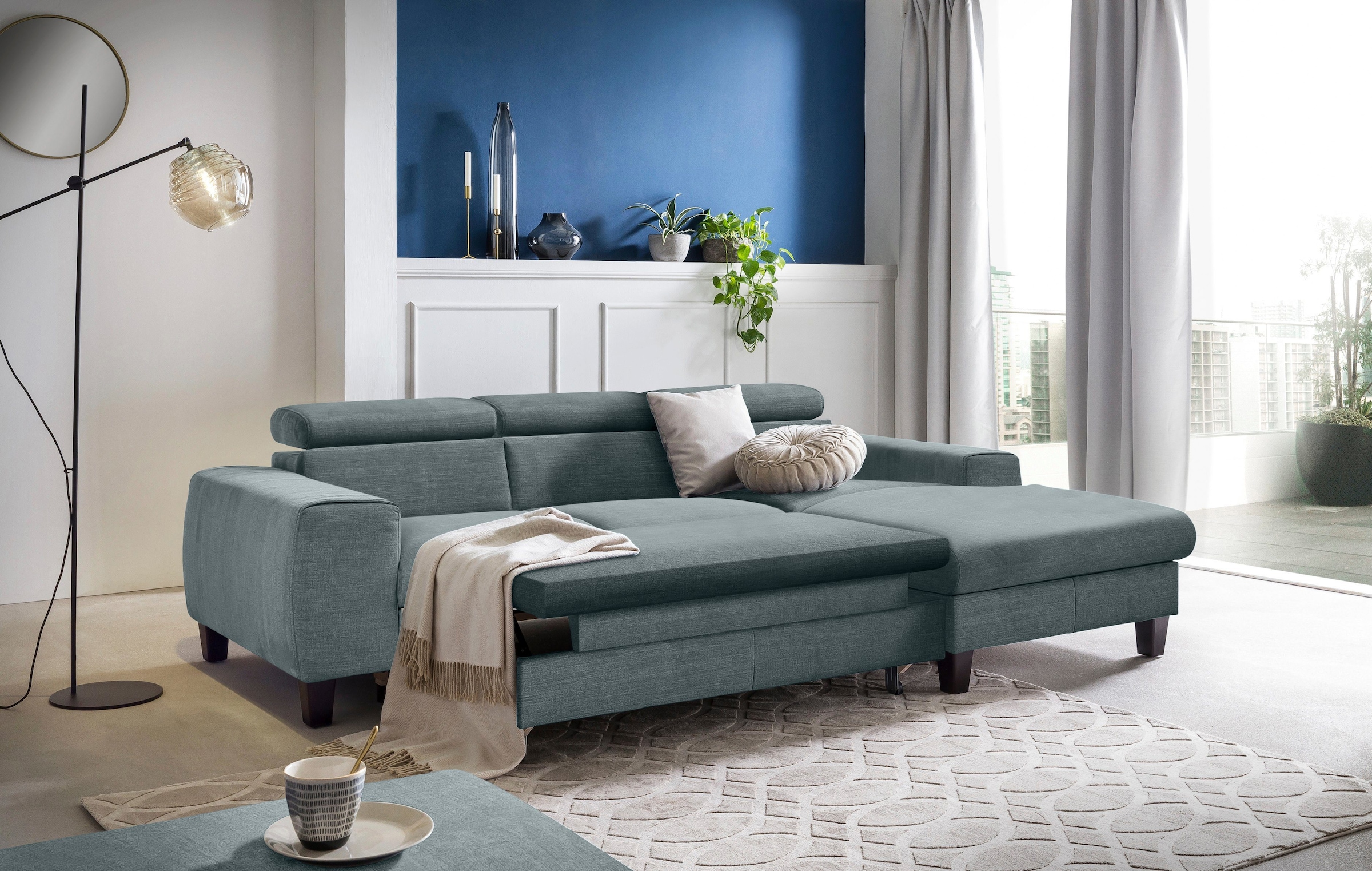 COTTA Polstergarnitur »Morven L-Form«, (Set), Set bestehend aus: Ecksofa mit Kopfteilverstellung & Hocker