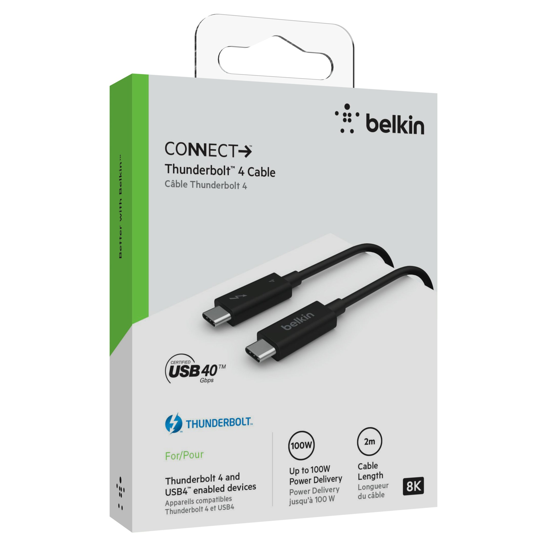 Belkin USB-Kabel »Connect Thunderbolt 4-Kabel«, USB-C, 200 cm, 2 m, aktiv, unterstützt gleichzeitig Stromversorgung, Datenübertragung