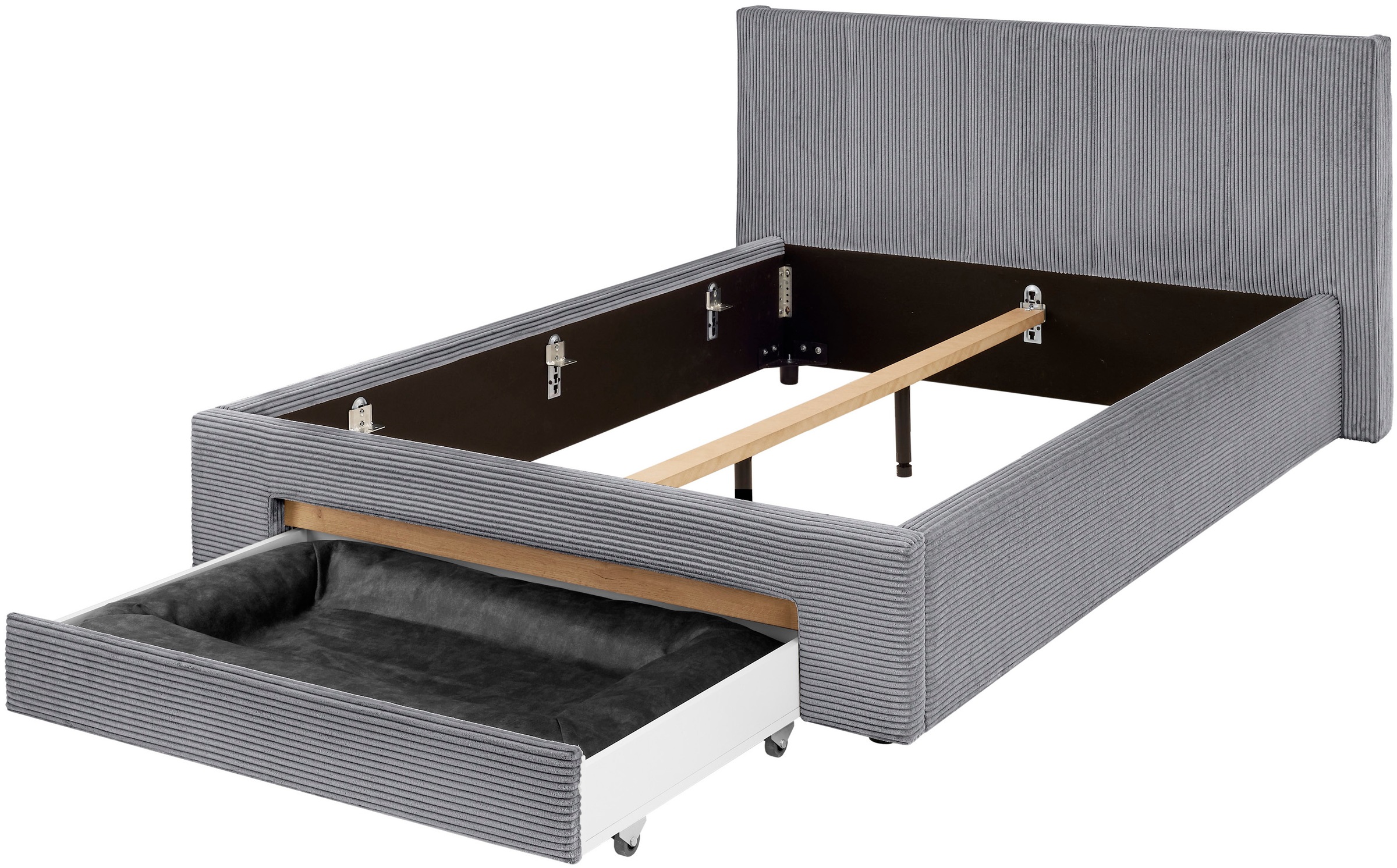 INOSIGN Polsterbett »CiTY/GiRON, Bettgestell mit Bettkasten, gepolstertes Stauraumbett«, mit Hundebett oder Stauraumschublade, Bezug Cord-oder Leinenoptik