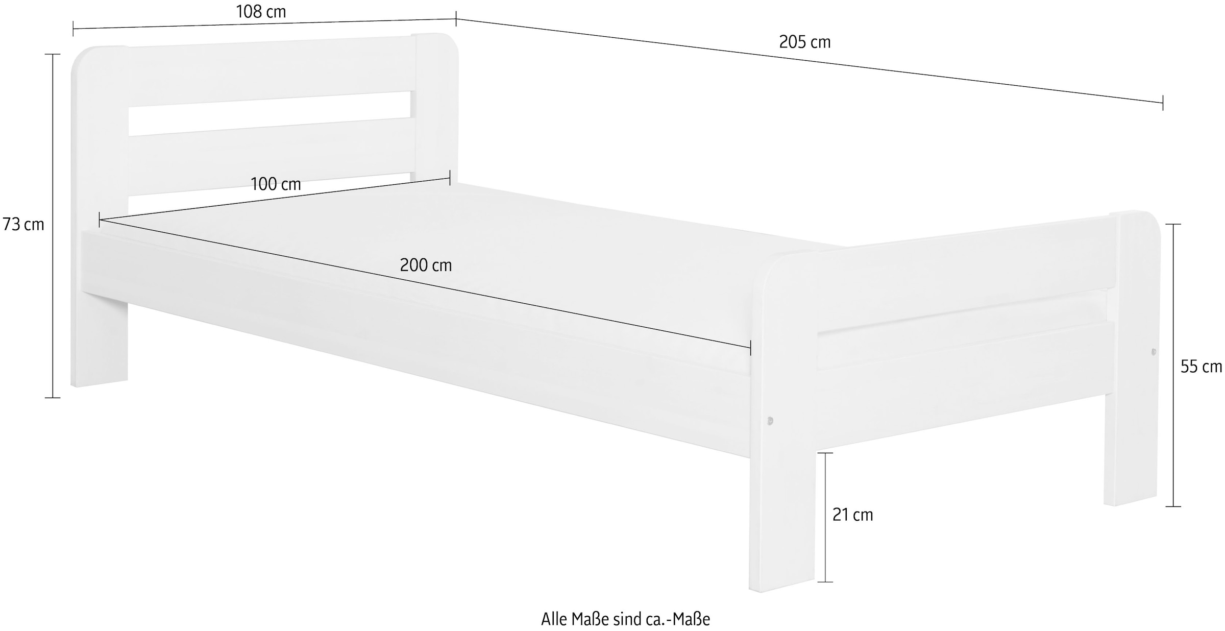 Ticaa Massivholzbett »"Bert", FSC®-zertifiziert (Kiefer), Jugendbett, mit Lattenrost«, (90x200cm, 100x200cm, 140x200cm), ideal für das Kinder- und Jugendzimmer, Massivholz