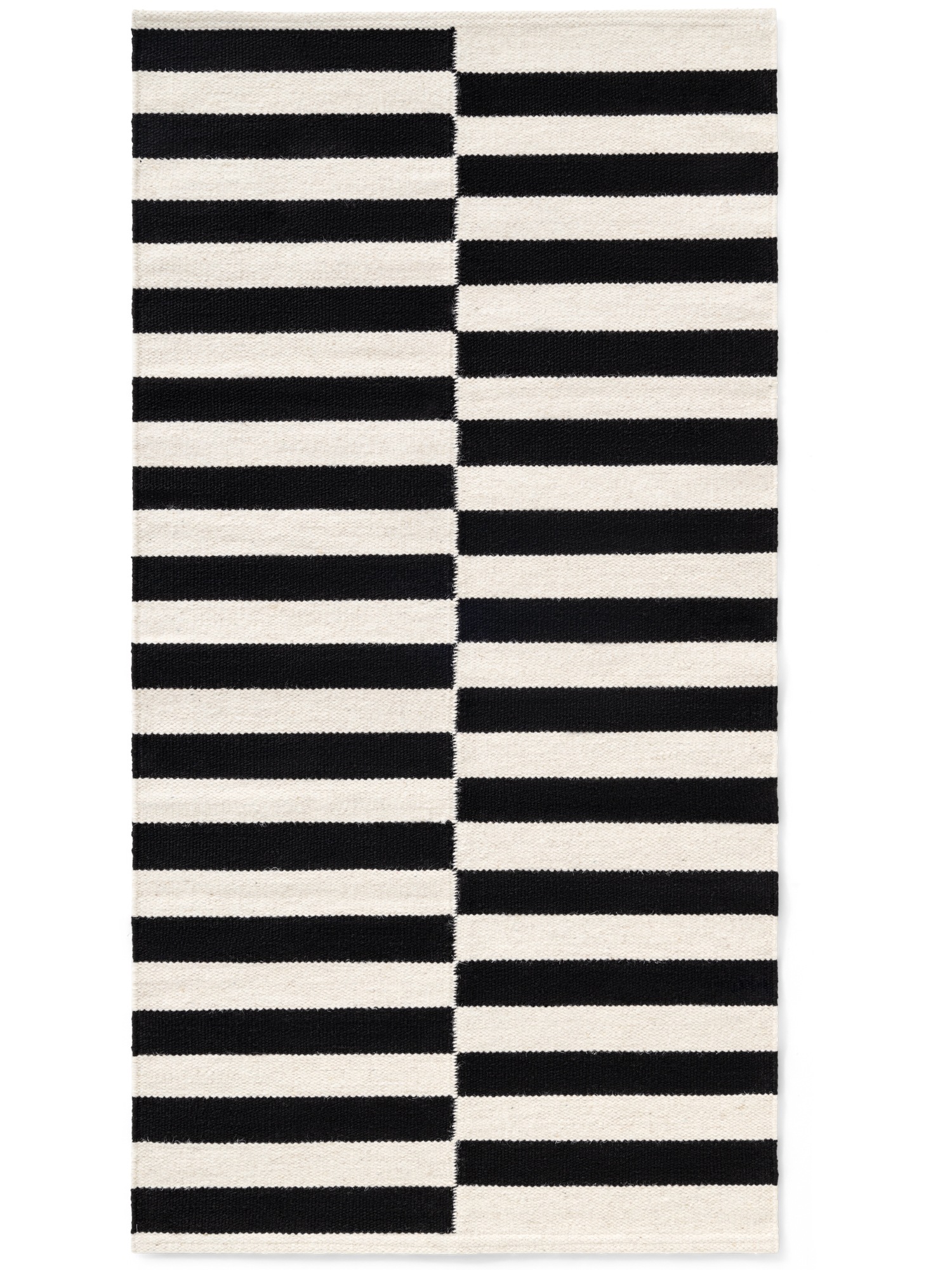 THE RUGS Vika Handwoven Wool Soft Rugs Striped Reversible Living Rooms Bedrooms in Black | Size: 80cm x 150cm