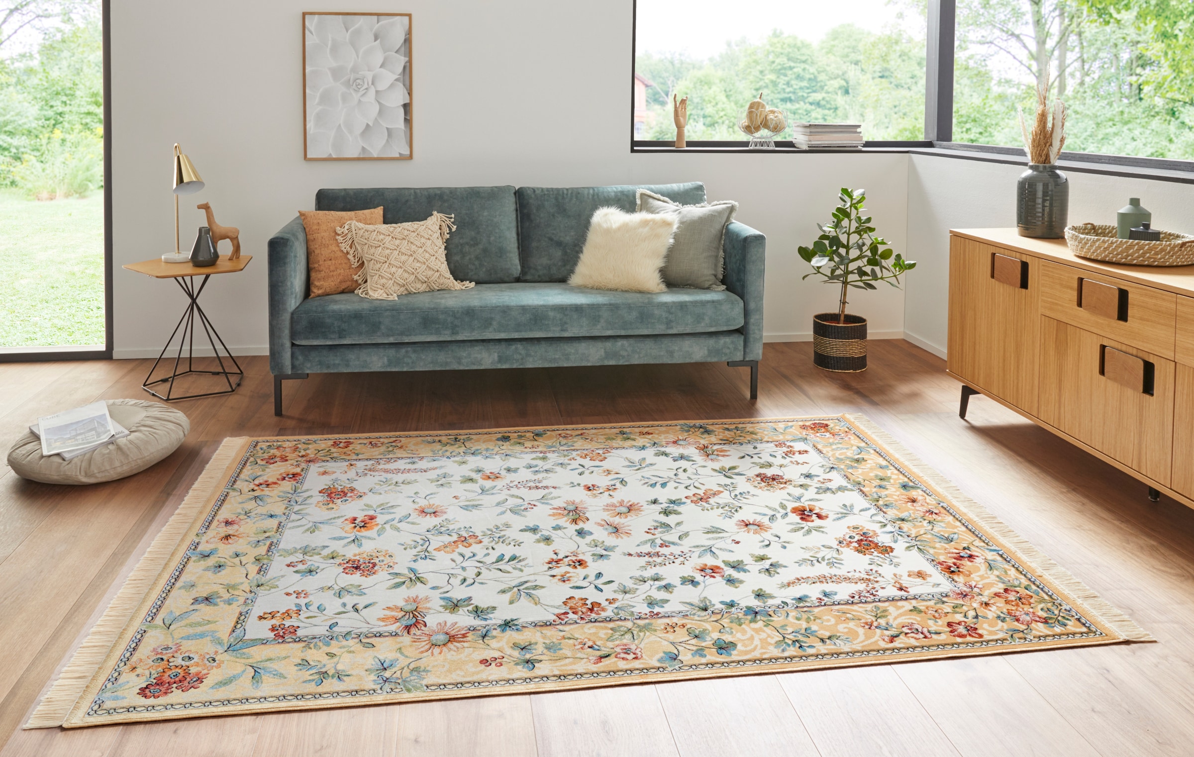 HANSE Home Teppich »Orient Flowers«, rechteckig, 5 mm Höhe, Kurzflor mit Fransen, Orient, Wohnzimmer, Schlafzimmer, Esszimmer