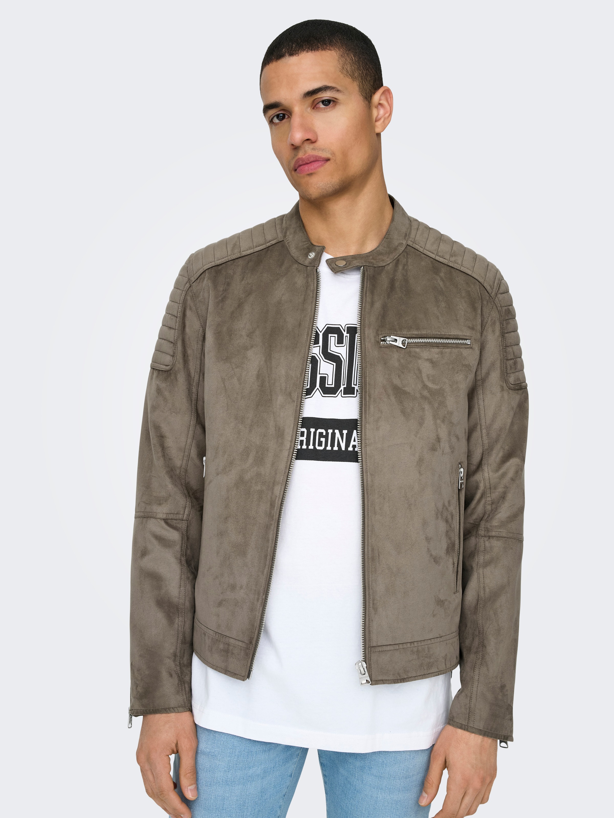 ONLY & SONS Lederimitatjacke »ONSGUS FAUX SUEDE RACER JACKET OTW NOOS«, ohne Kapuze