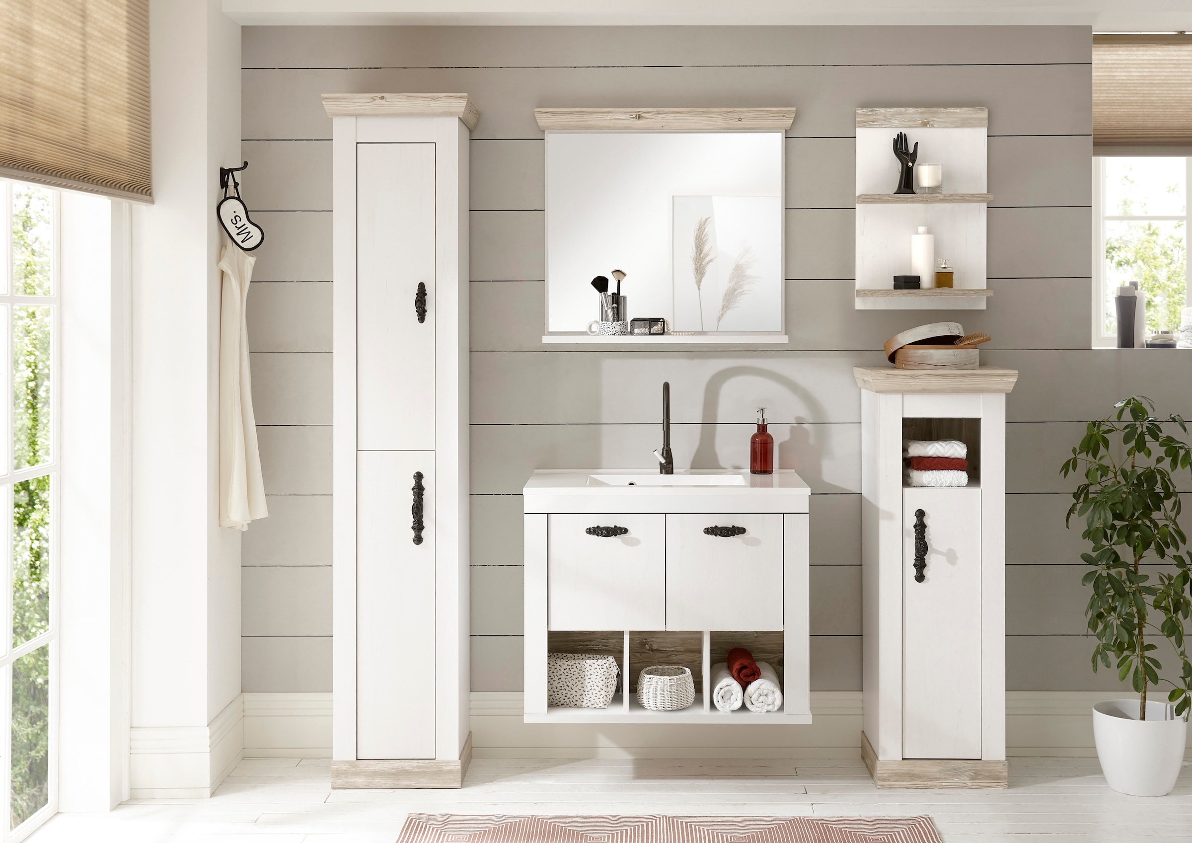 Home affaire Badspiegel »Florenz, Spiegel im Landhausstil«, in Pinie Weiss, mit Ablagefläche, Breite 80 cm