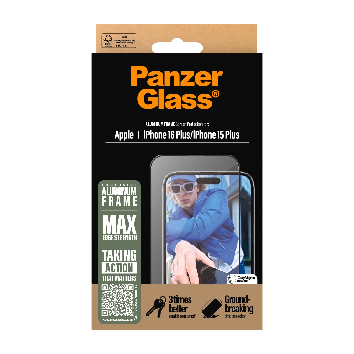 PanzerGlass Displayschutzglas »Aluminum Frame Screen Protection«, für Apple iPhone 16 Plus-Apple iPhone 15 Plus, Displayschutzfolie, Schutzfolie, Bildschirmschutz, kratz- & stossfest