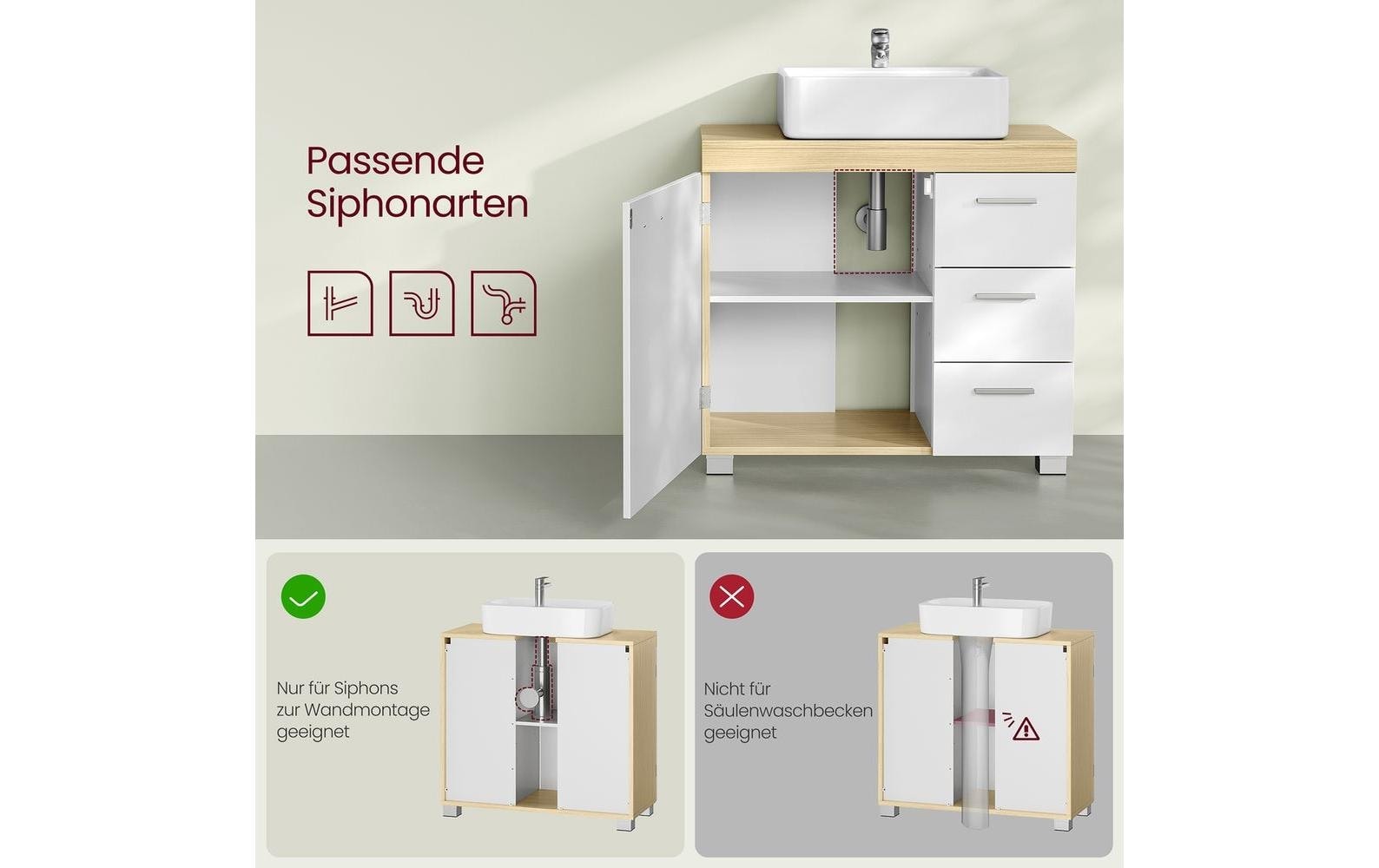 VASAGLE Badregal »64 x 70 cm Braun/Weiss«
