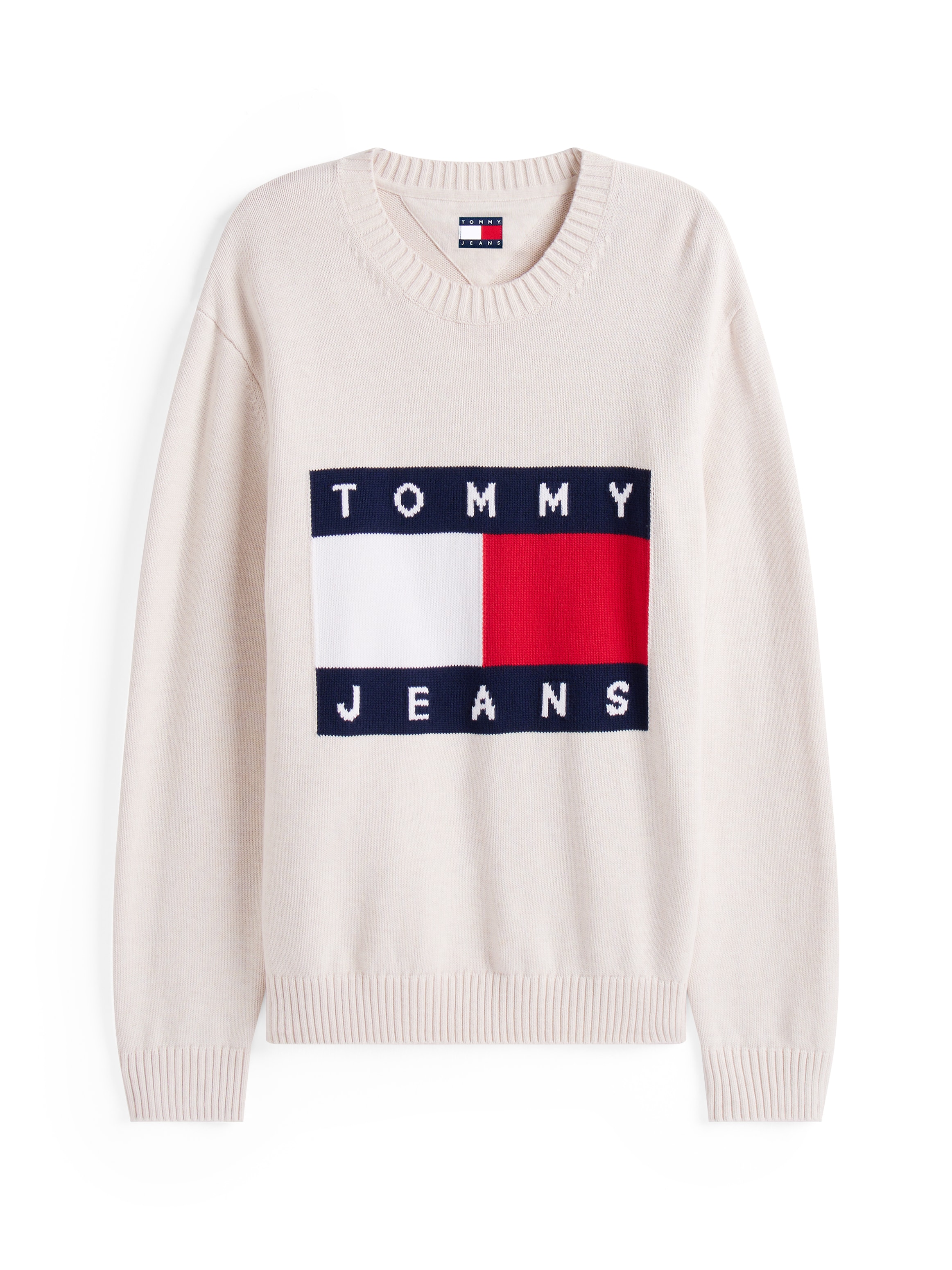 Tommy Jeans Strickpullover »TJM MELANGE FLAG SWEATER«, Regular Fit, Rundhals Retro Flag Classic