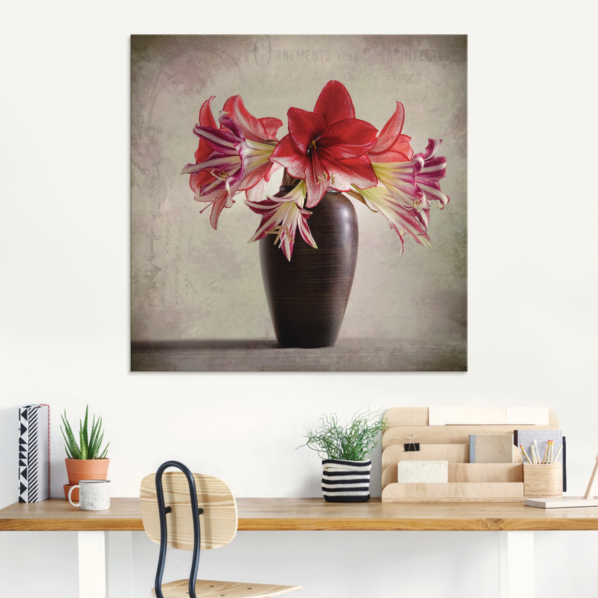 Artland Glasbild »Amaryllis Vintage II«, Blumen, (1 St.), in verschiedenen Grössen
