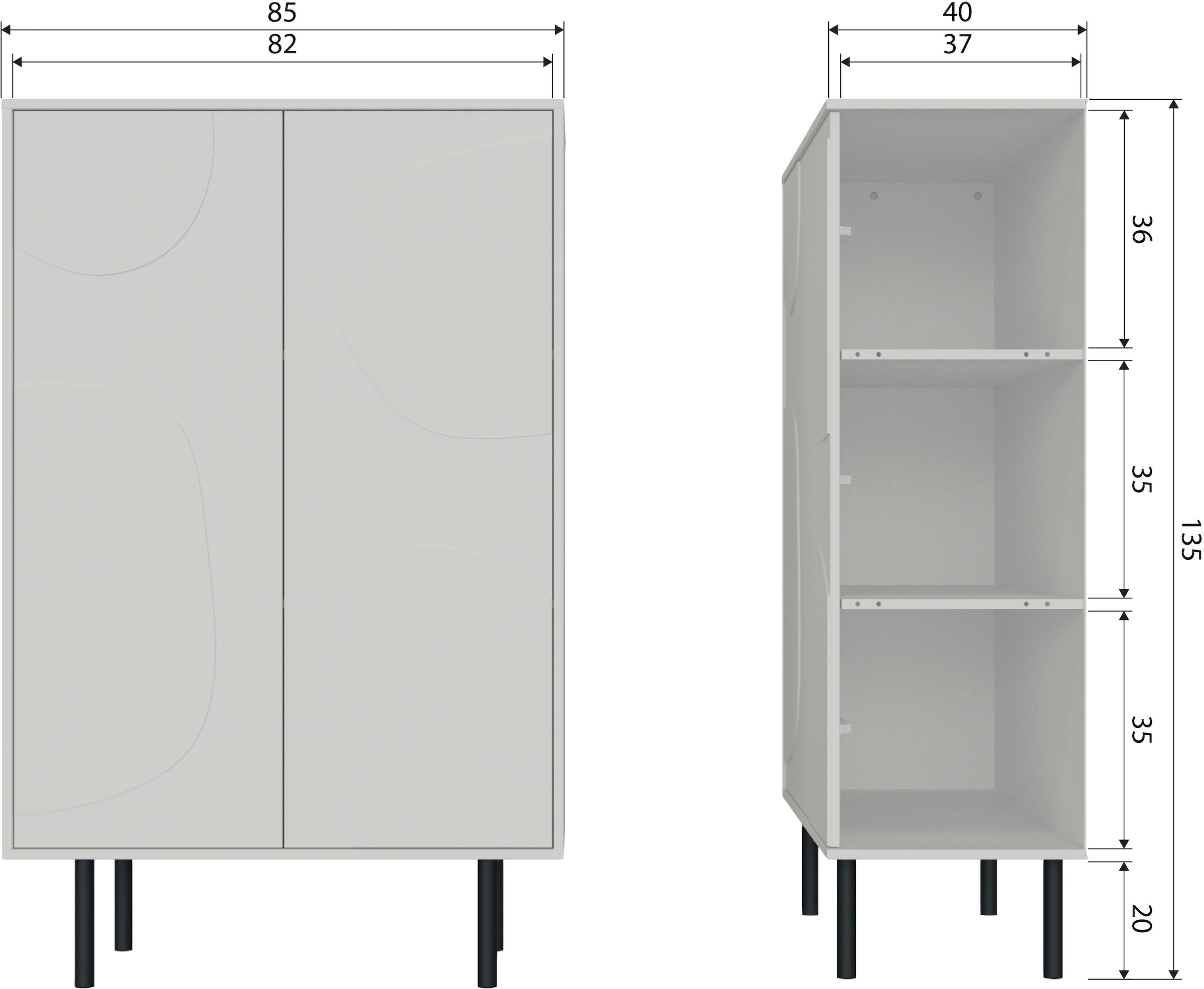 WOOOD Stauraumschrank »Cadiz«, mit drei Böden, H 135 cm x B 85 cm