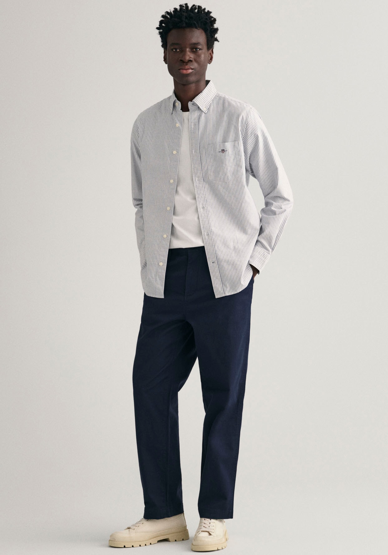 Gant Langarmhemd »Regular Fit Oxford Hemd strukturiert langlebig dicker gestreift«, mit dezenter Logostickerei