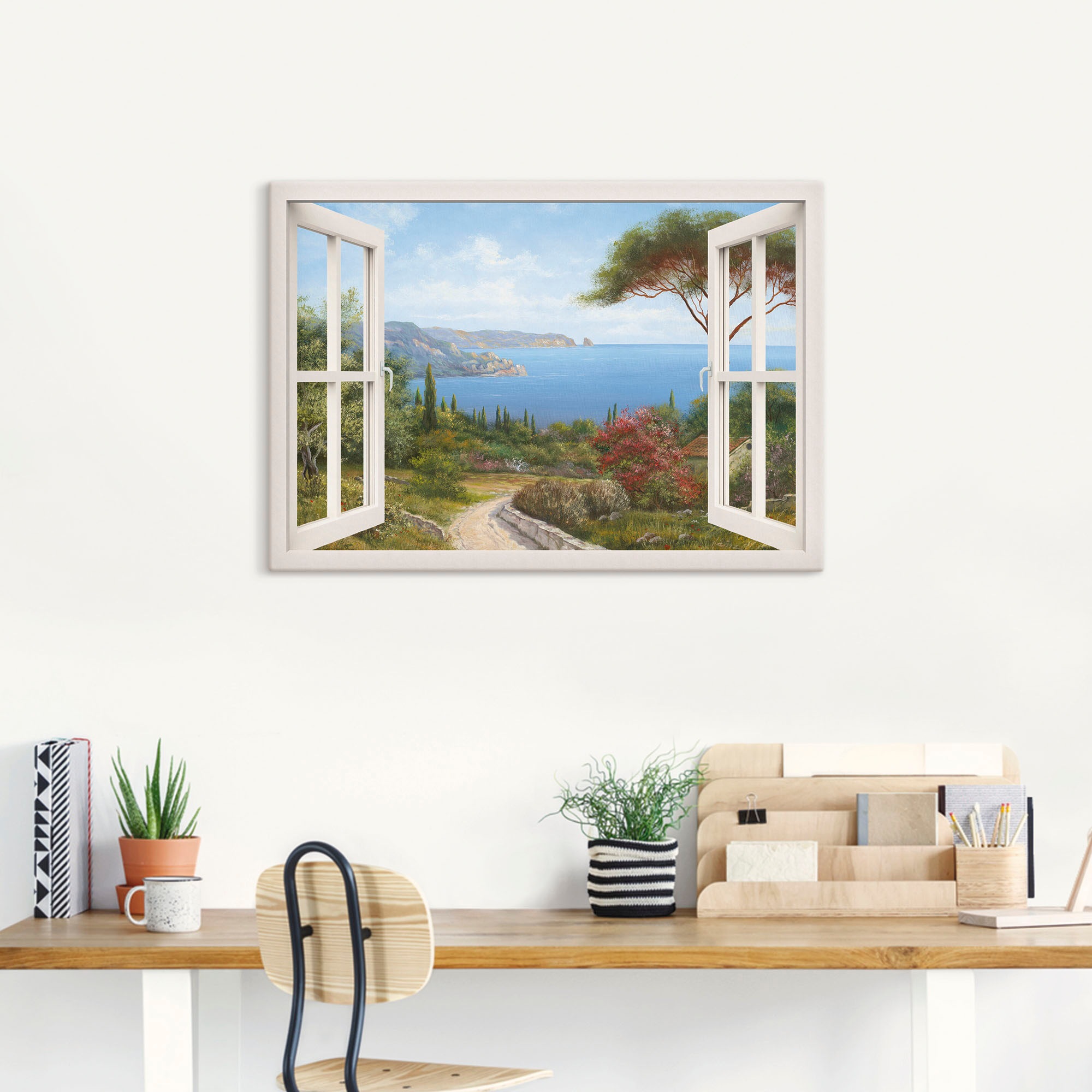 Artland Wandbild »Fensterblick - Haus am Meer I«, Fensterblick, (1 St.), als Leinwandbild, Poster, Wandaufkleber in verschied. Grössen