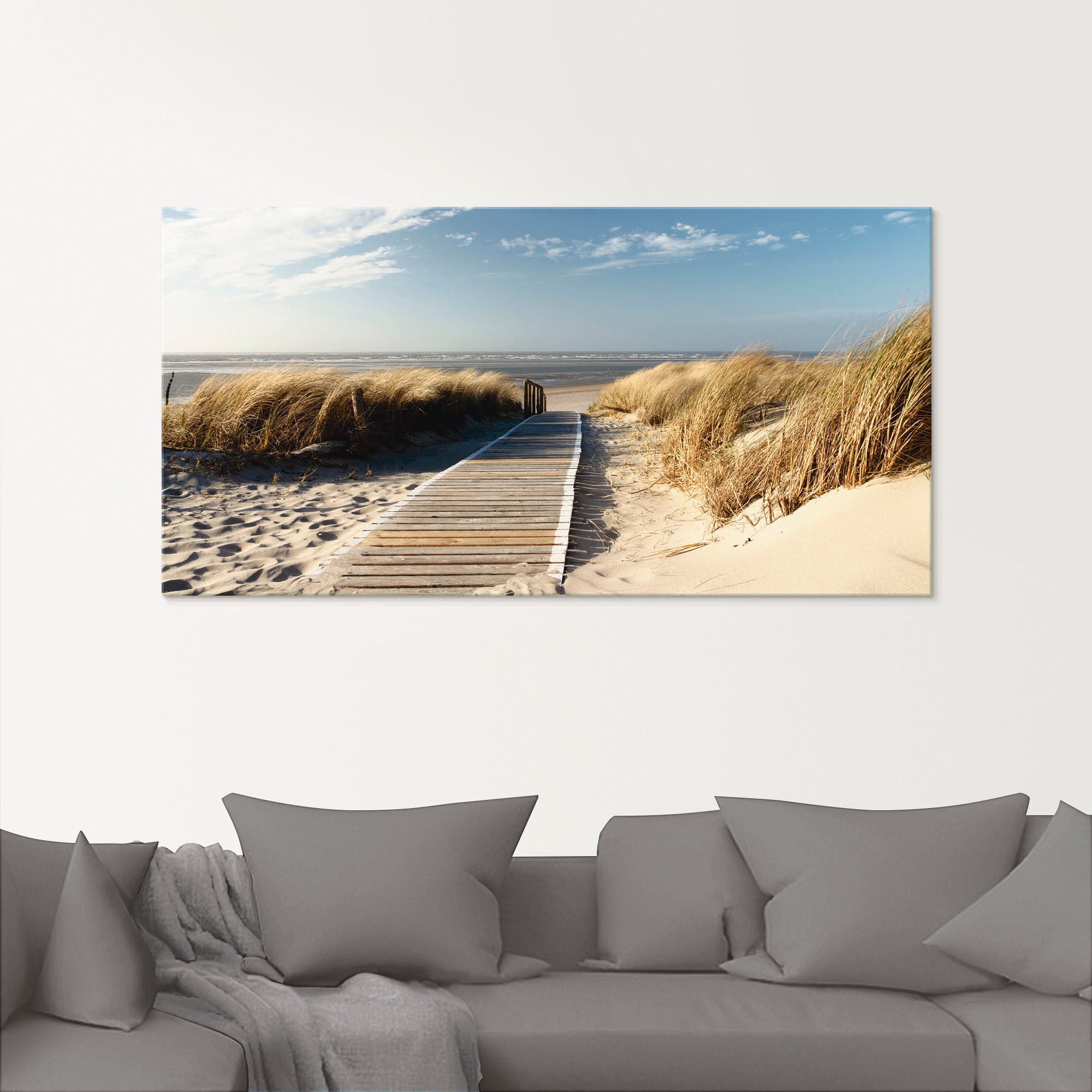 Artland Glasbild »Nordseestrand auf Langeoog - Steg«, Strand, (1 St.), in verschiedenen Grössen