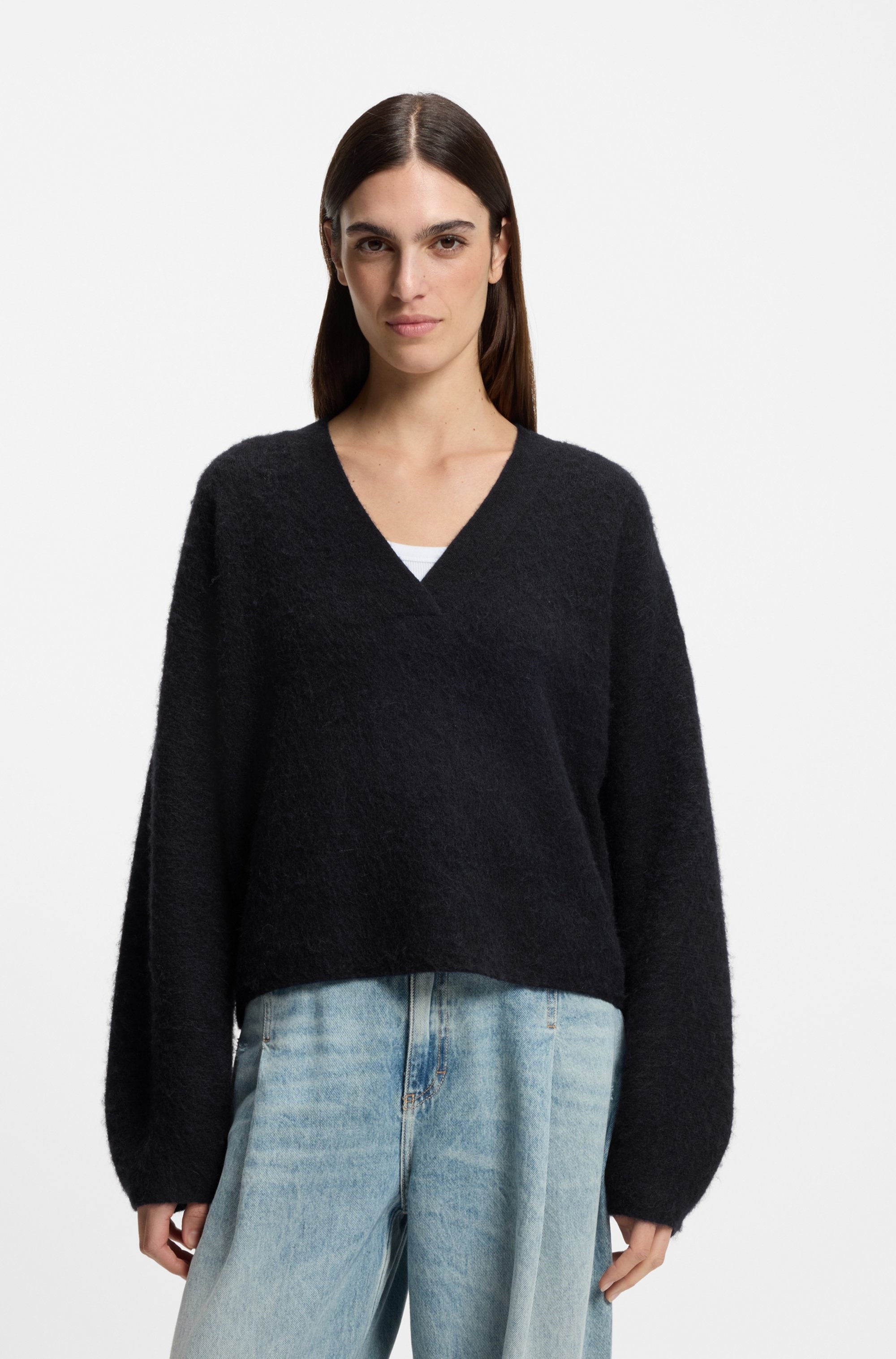 BOSS ORANGE Strickpullover »Fiti Premium Damenmode« mit V-Ausschnitt