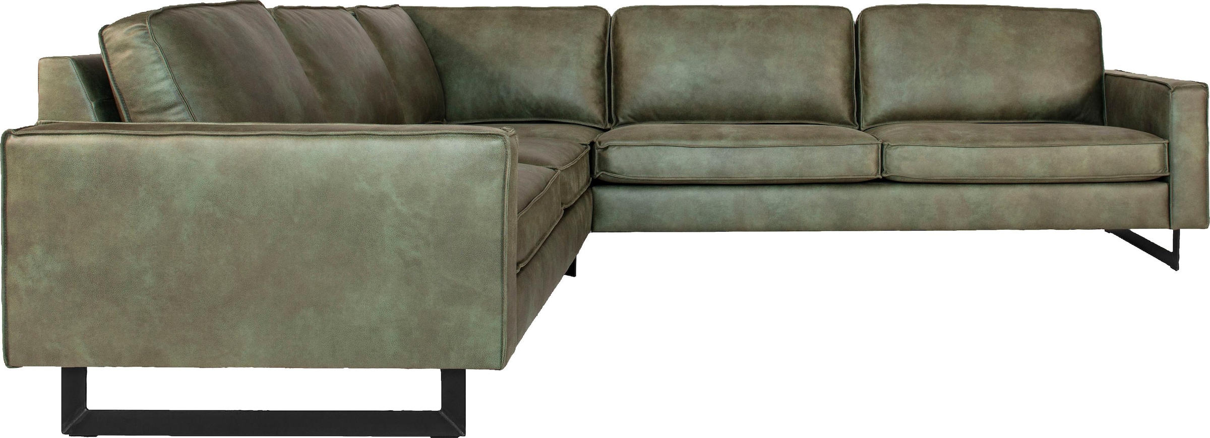Places of Style Ecksofa »Pinto, XXL, 250/290 cm, langer Schenkel, Ottomane«, Cord, Chenille, Lederoptik, mit Keder, Metallfüsse, Wellenunterfederung