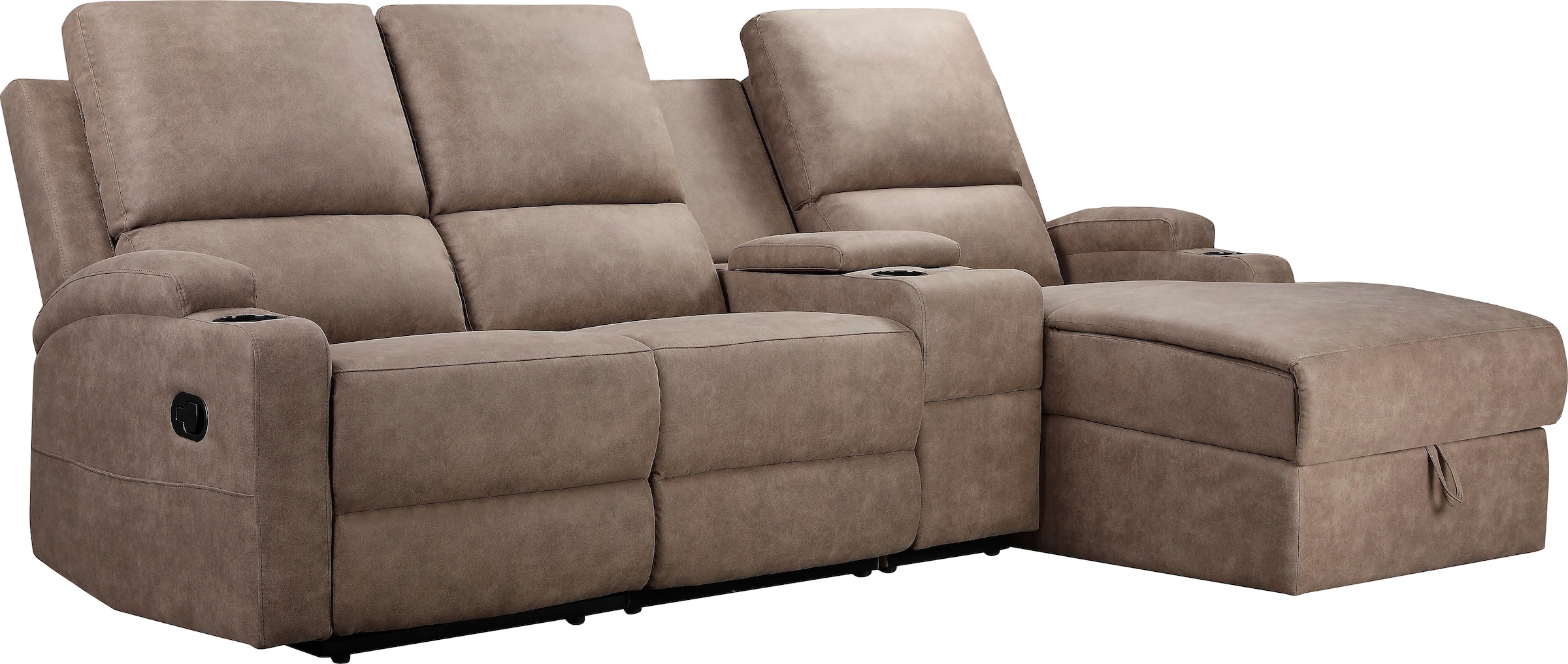 Home affaire Ecksofa »NAPORI Multimediasofa, 3er Kinosessel XXL, L-Form, 3 Bezugsstoffe«, Kinosofa mit Relaxfunktion, Getränkehalter, Staufach und Staukasten