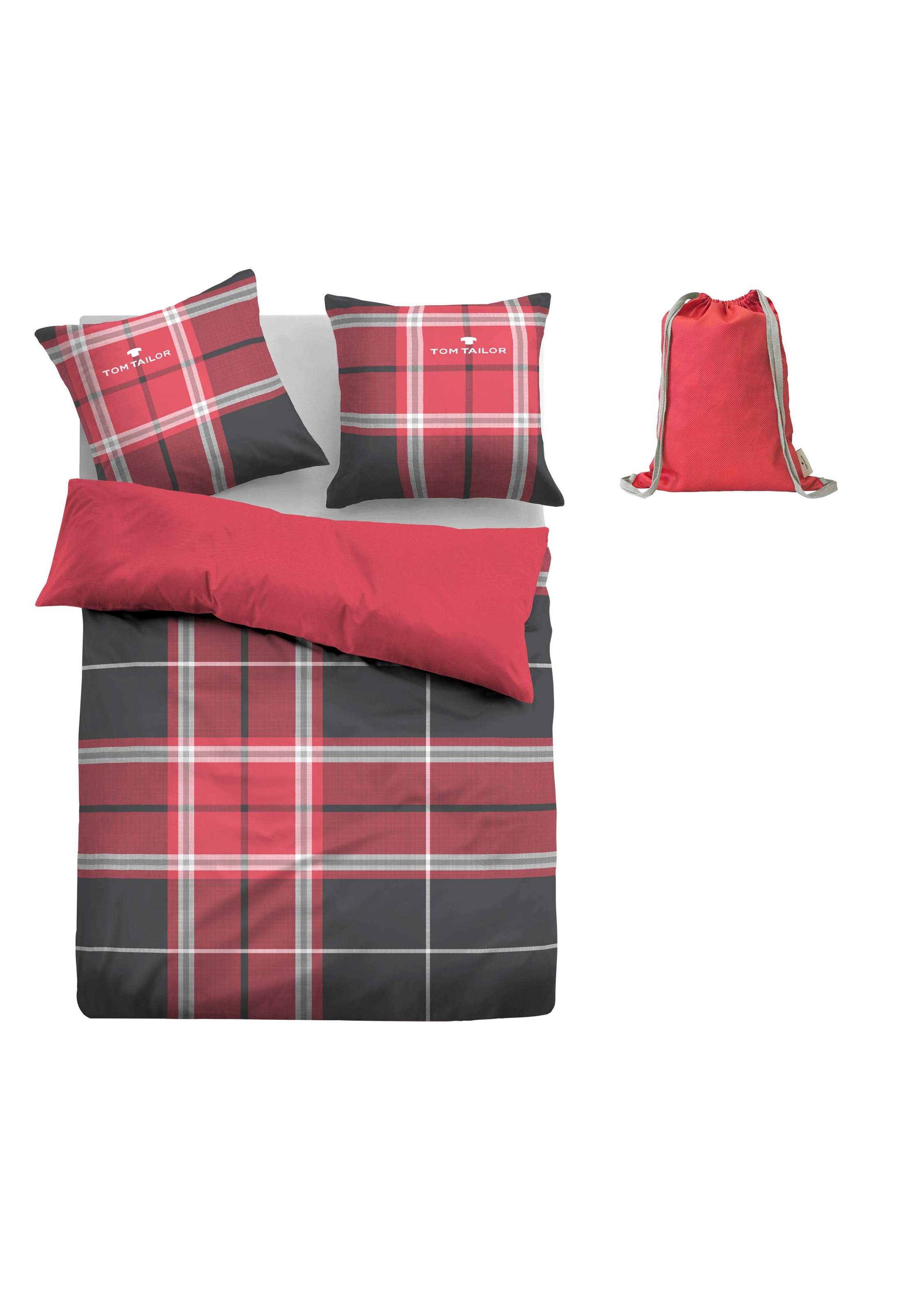 TOM TAILOR HOME Wendebettwäsche »Eric in Gr. 135x200 oder 155x220 cm«, mit Reissverschluss, mit GRATIS-Zugabe: Sportbeutel aus 100% Baumwolle