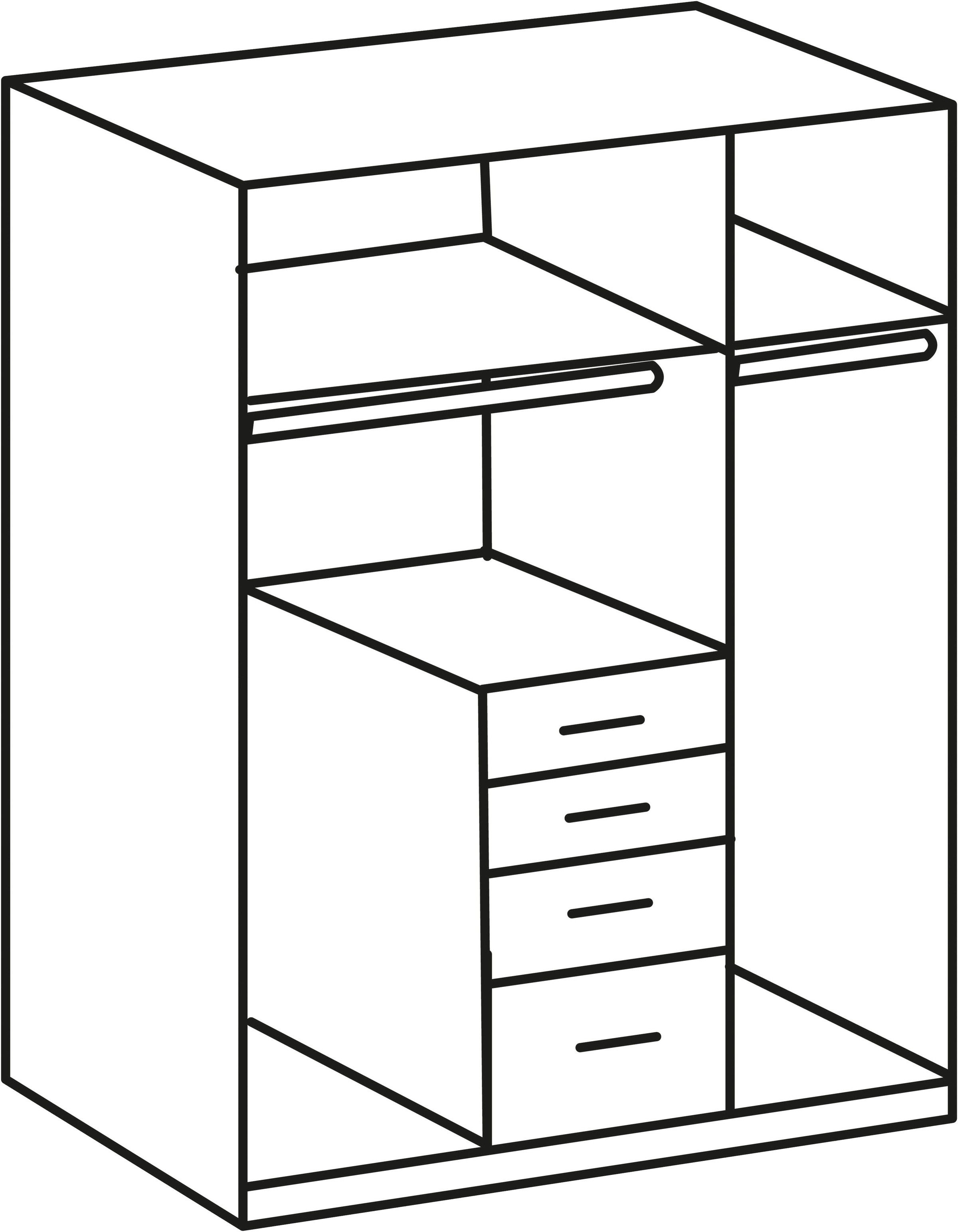 Wimex Kleiderschrank »Cottbus, in weiss oder grau modern kombiniert mit graphitfb.Schubladen«, (in 3 Grössen, schwarze Griffe, Made in Germany), mit 4 Schubladen, wahlweise mit oder ohne Spiegel