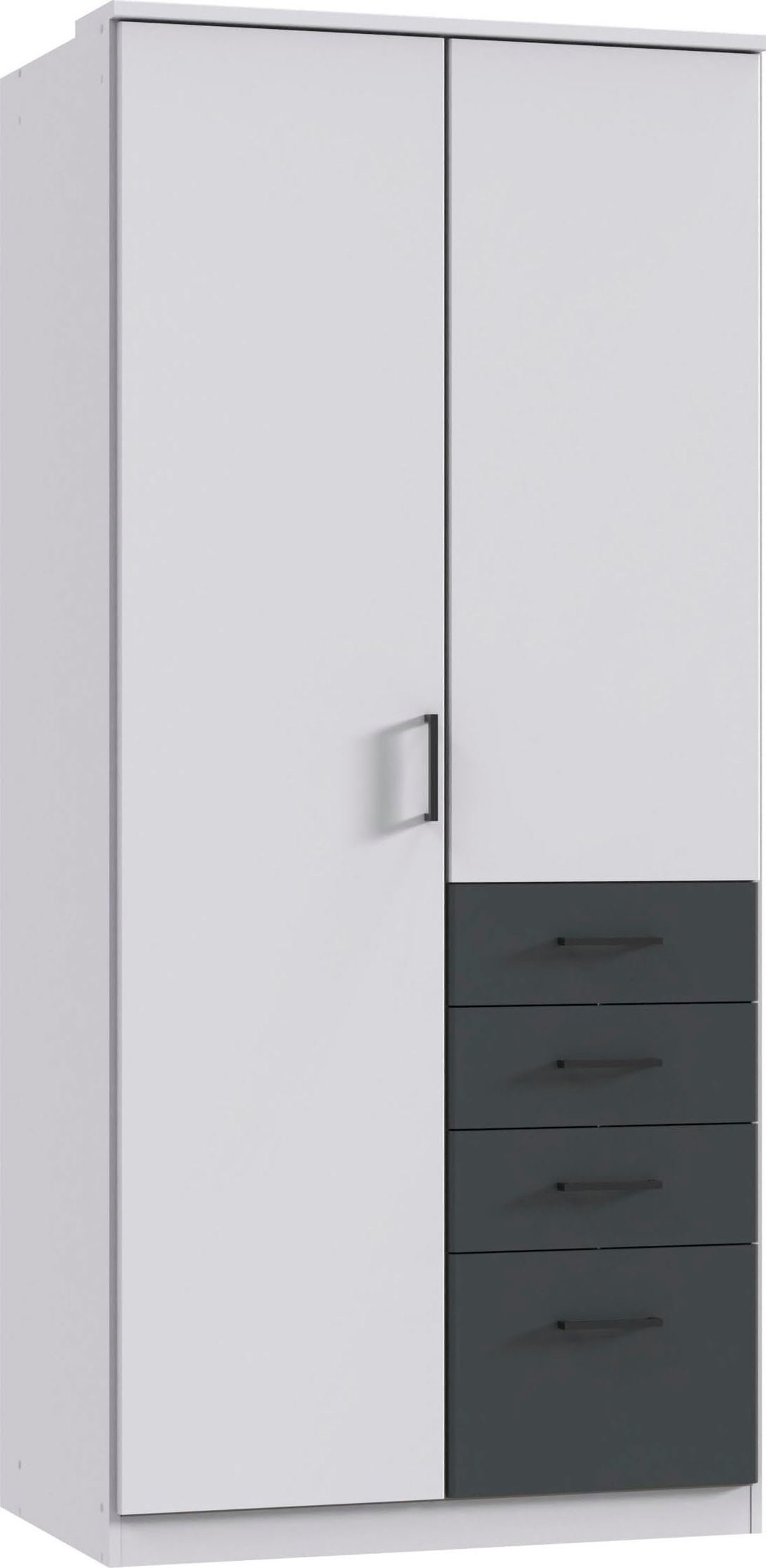 Wimex Kleiderschrank »Cottbus, in weiss oder grau modern kombiniert mit graphitfb.Schubladen« in 3 Grössen, schwarze Griffe, Made in Germany, mit 4 Schubladen, wahlweise mit oder ohne Spiegel