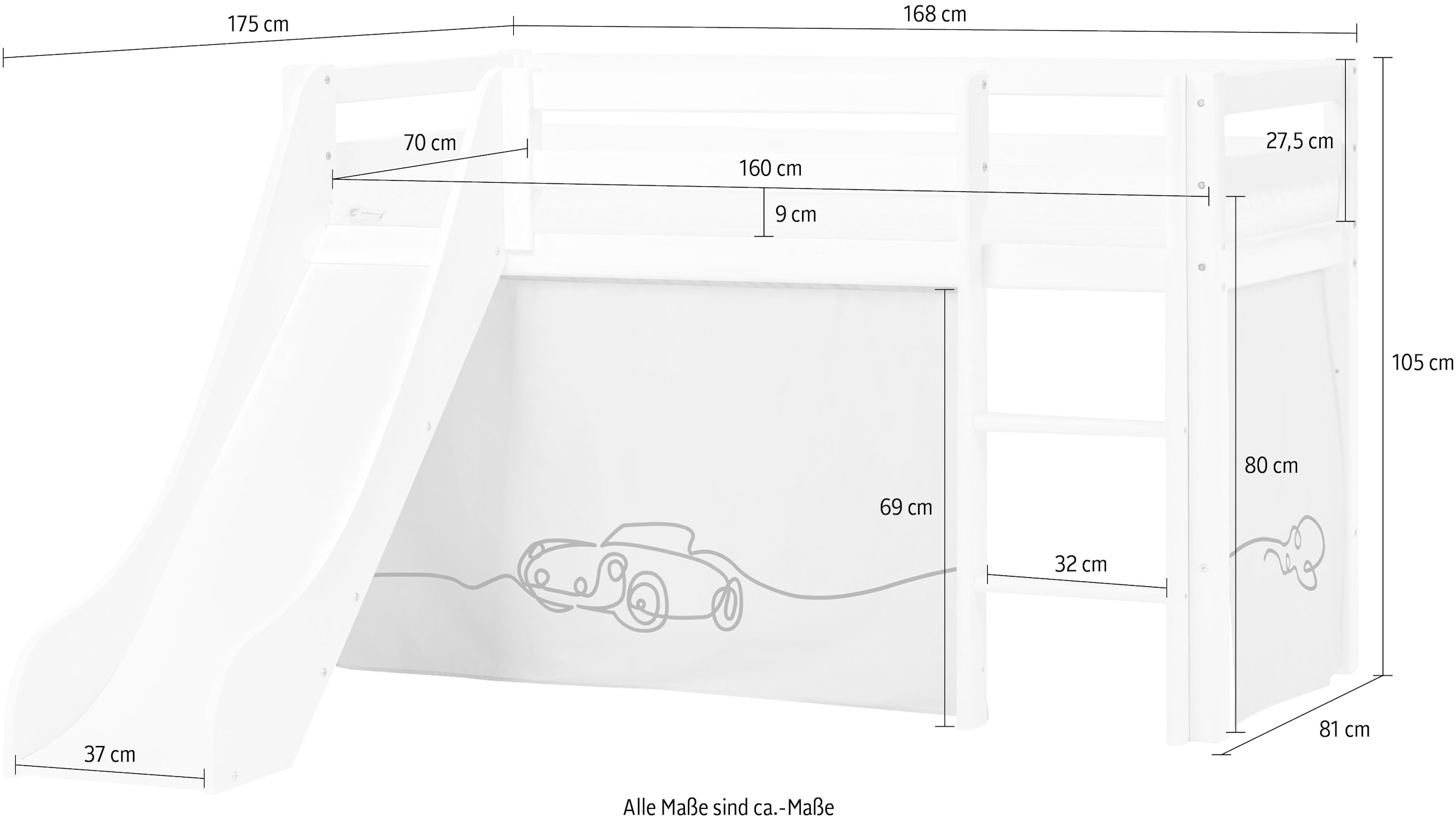 Hoppekids Hochbett »«Cars»«, Rutsche & Vorhang Blau und viel Auswahl