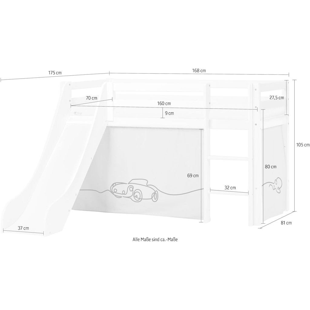 Hoppekids Hochbett »«Cars»«, Rutsche & Vorhang Blau und viel Auswahl