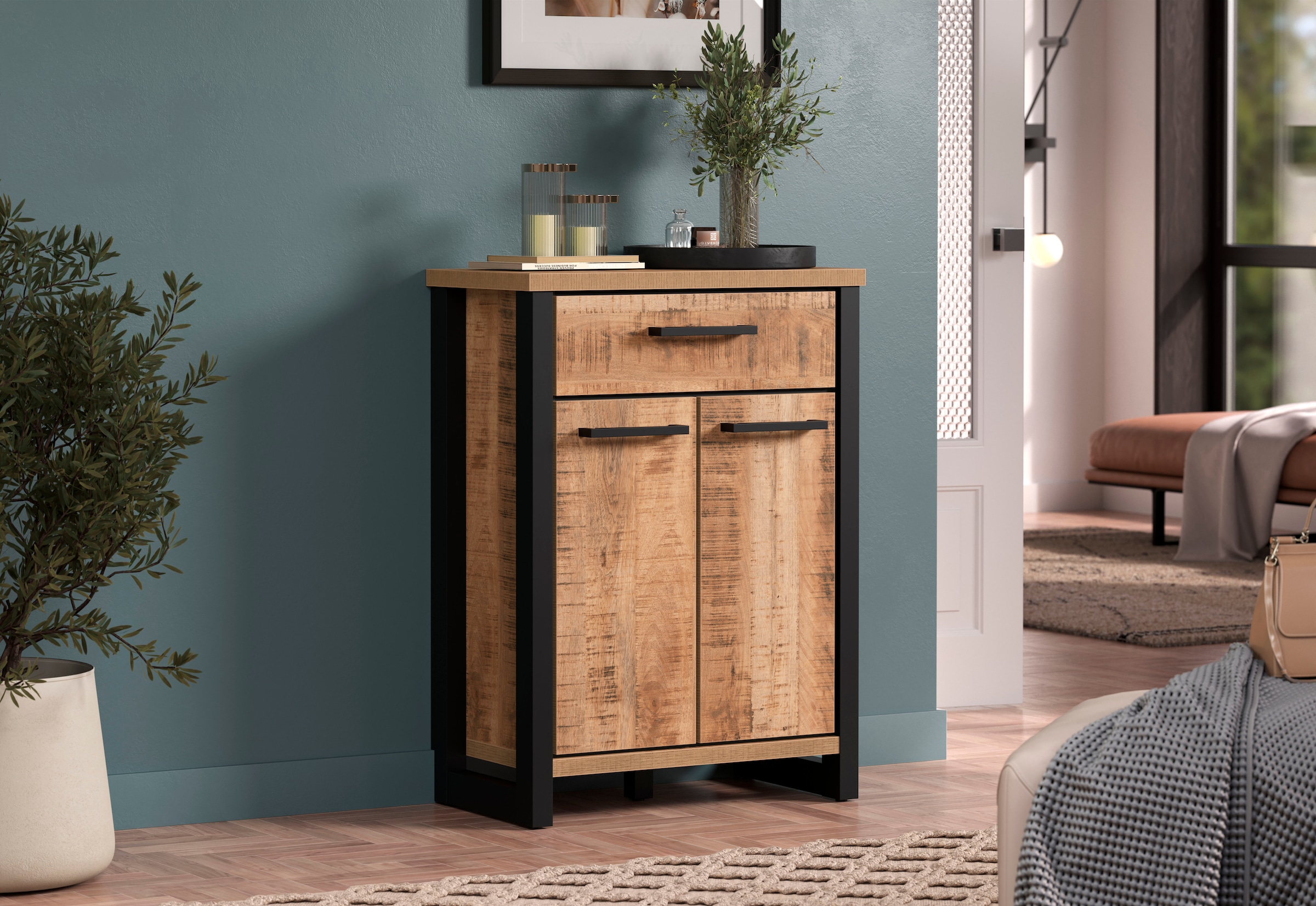 Home affaire Kommode »Elda«, (1 St.), Kommode mit 2 Türen, 1 Schublade mit Vollauszug – (B/T/H) 73/39/100 cm