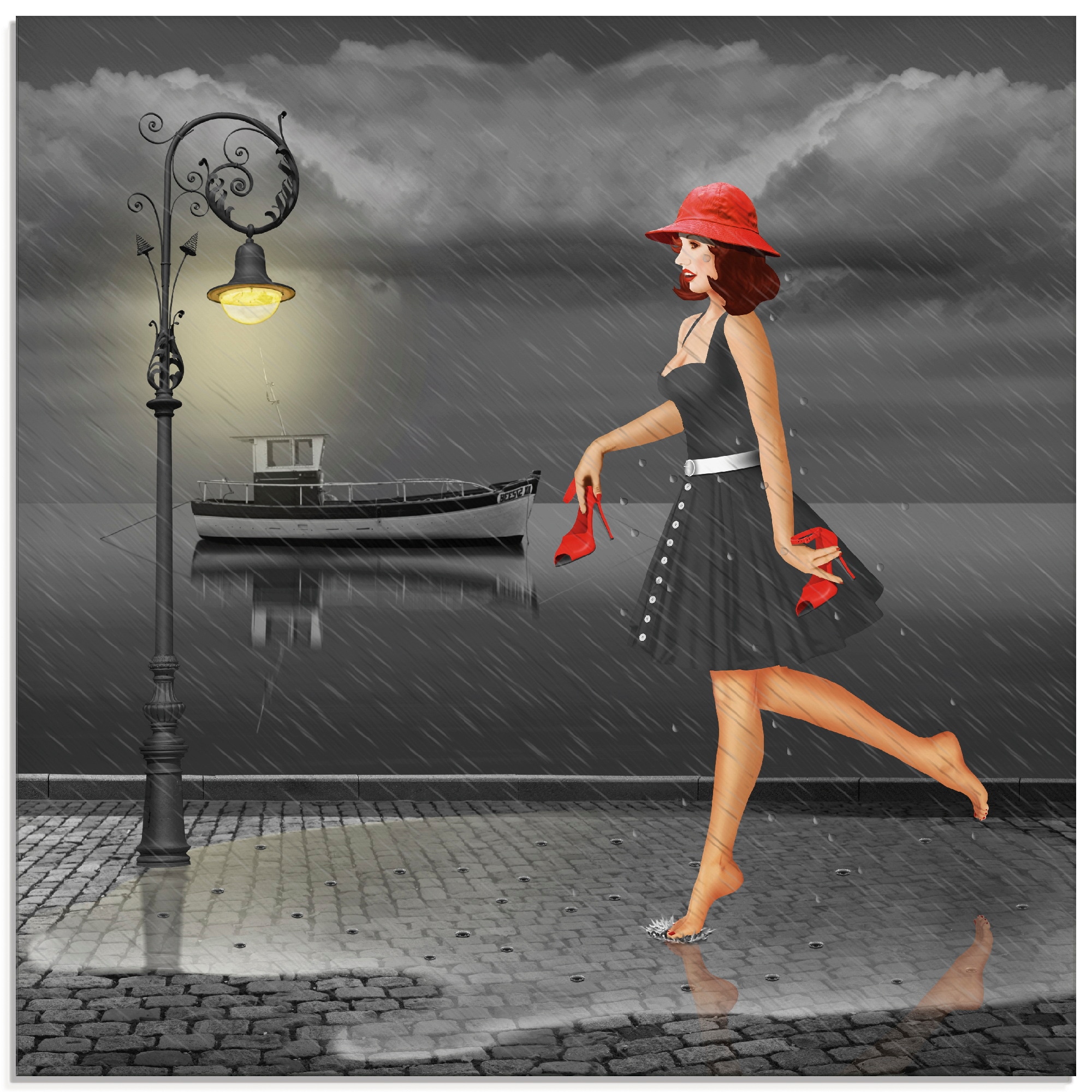 | Regen«, bestellen Artland Glasbild online Frau, (1 Jelmoli-Versand verschiedenen »Tanzen Grössen im in St.),