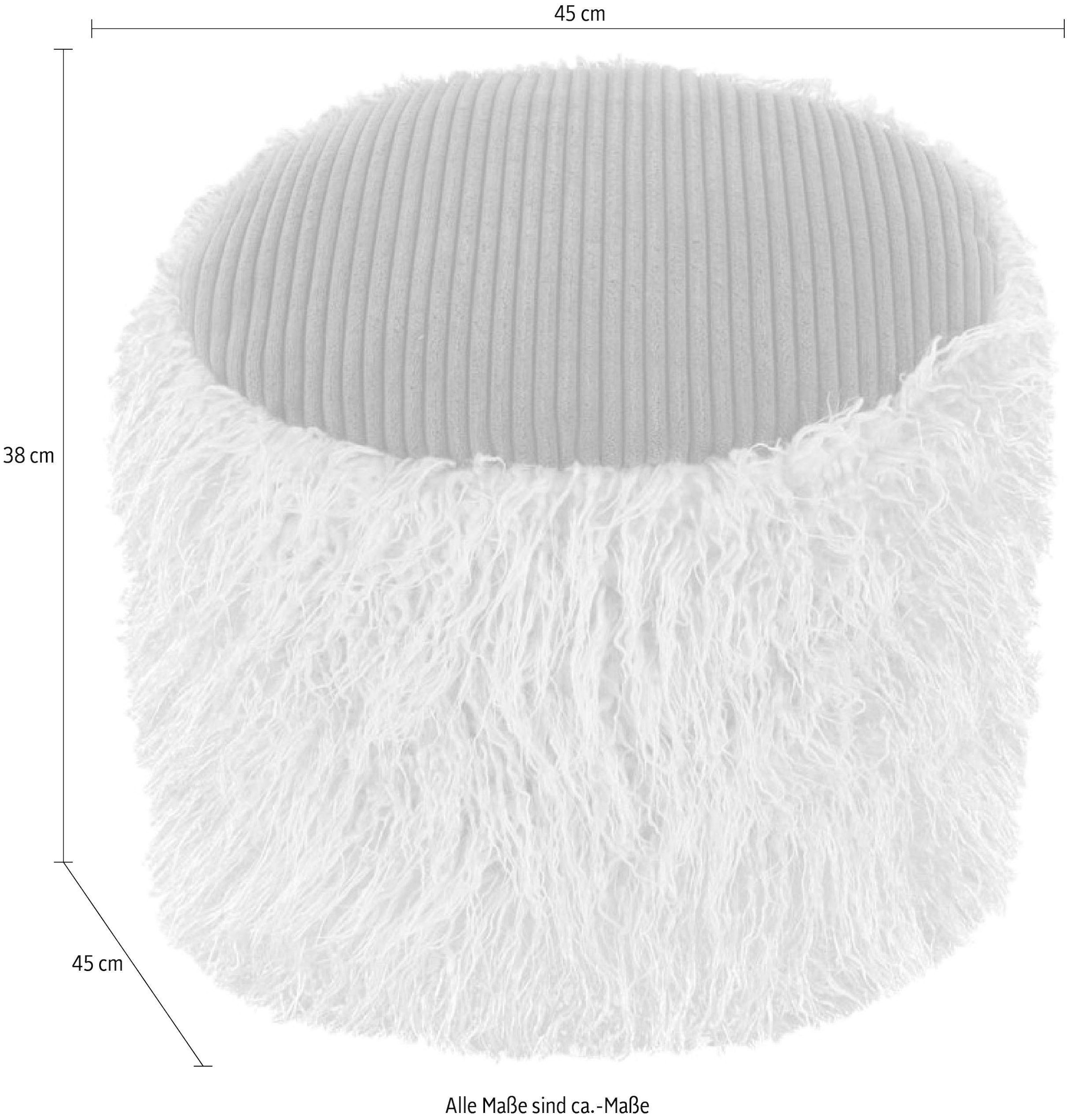 Kayoom Pouf »Fellpouf Bobtail 125, Fellhocker in zweifarbigem Design«, (1 St.), modern, dekorativ, kindersicherer Reissverschluss an der Unterseite