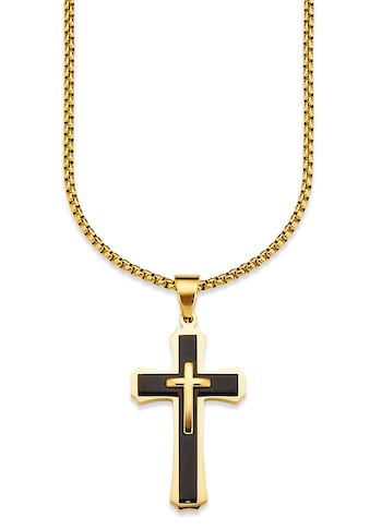 Kette mit Anhänger »Schmuck Geschenk, Halskette Kreuz Venezianerkette Goldfarben Schwarz«