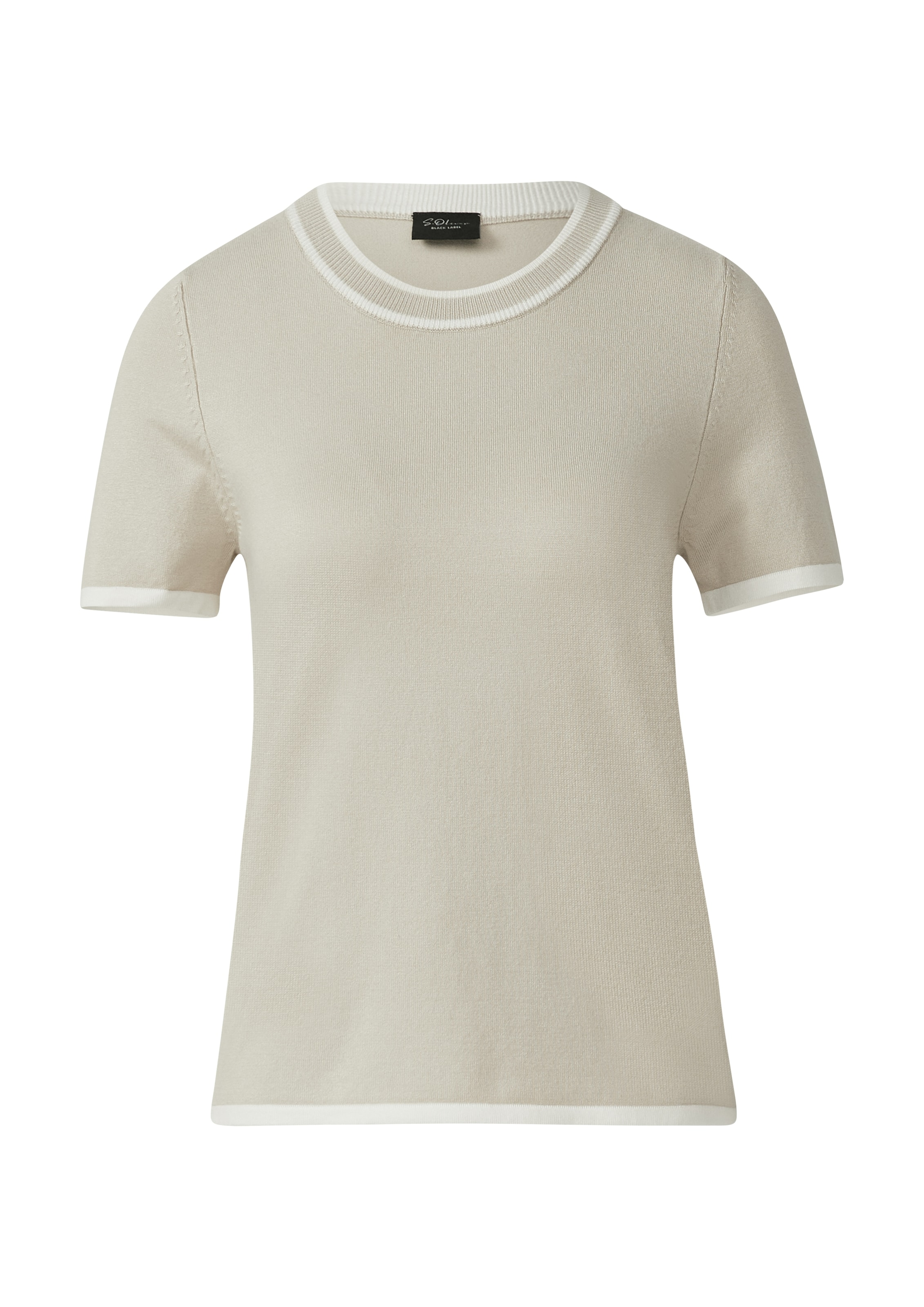 s.Oliver BLACK LABEL Kurzarmpullover, Feinstrick, Rundhals mit kontrastfarbenen Bündchen