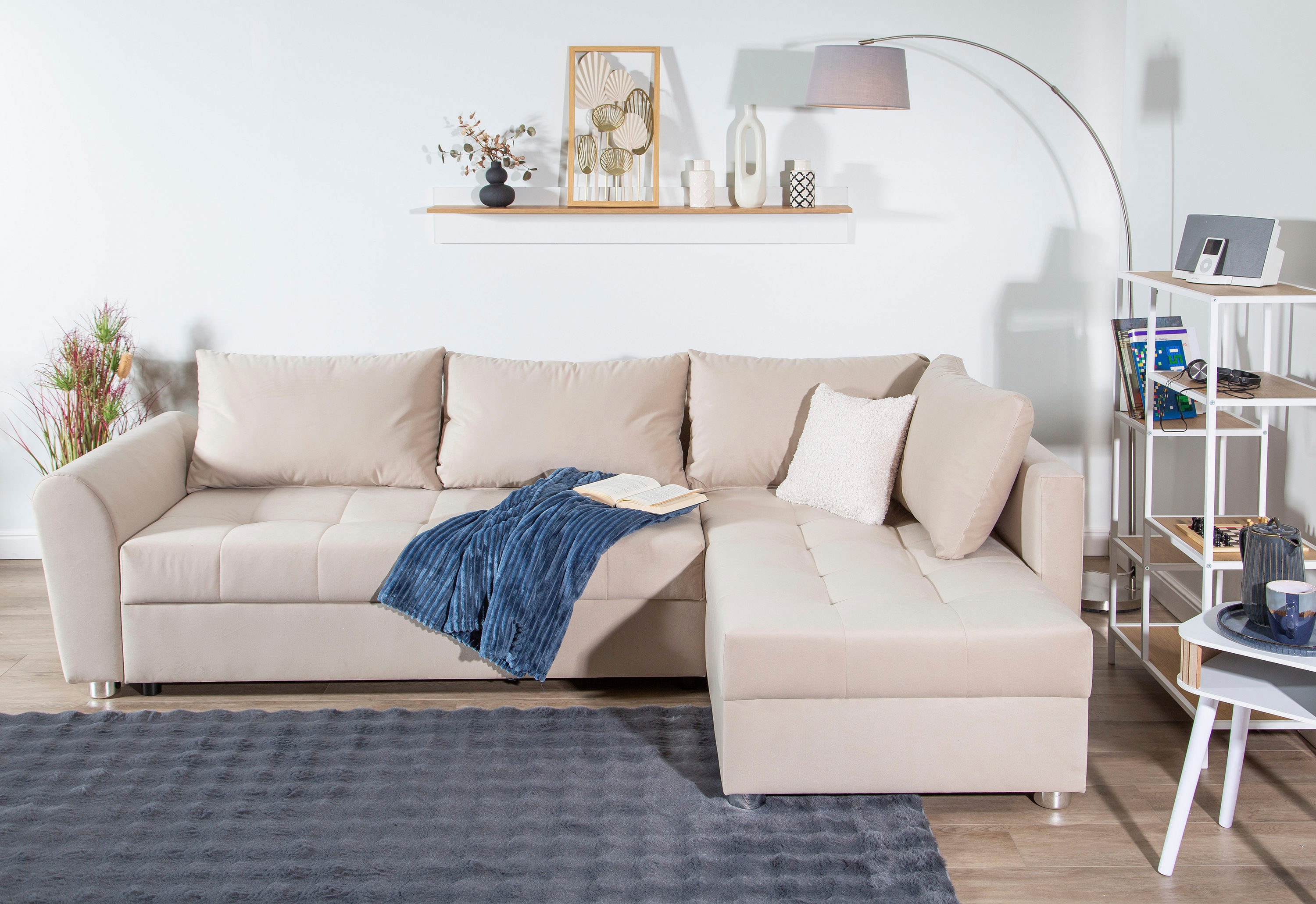 COLLECTION AB Ecksofa "Jana XL L-Form, B: 250 cm" Bettfunktion, Bettkasten & 1 Zierkissen, Federkern