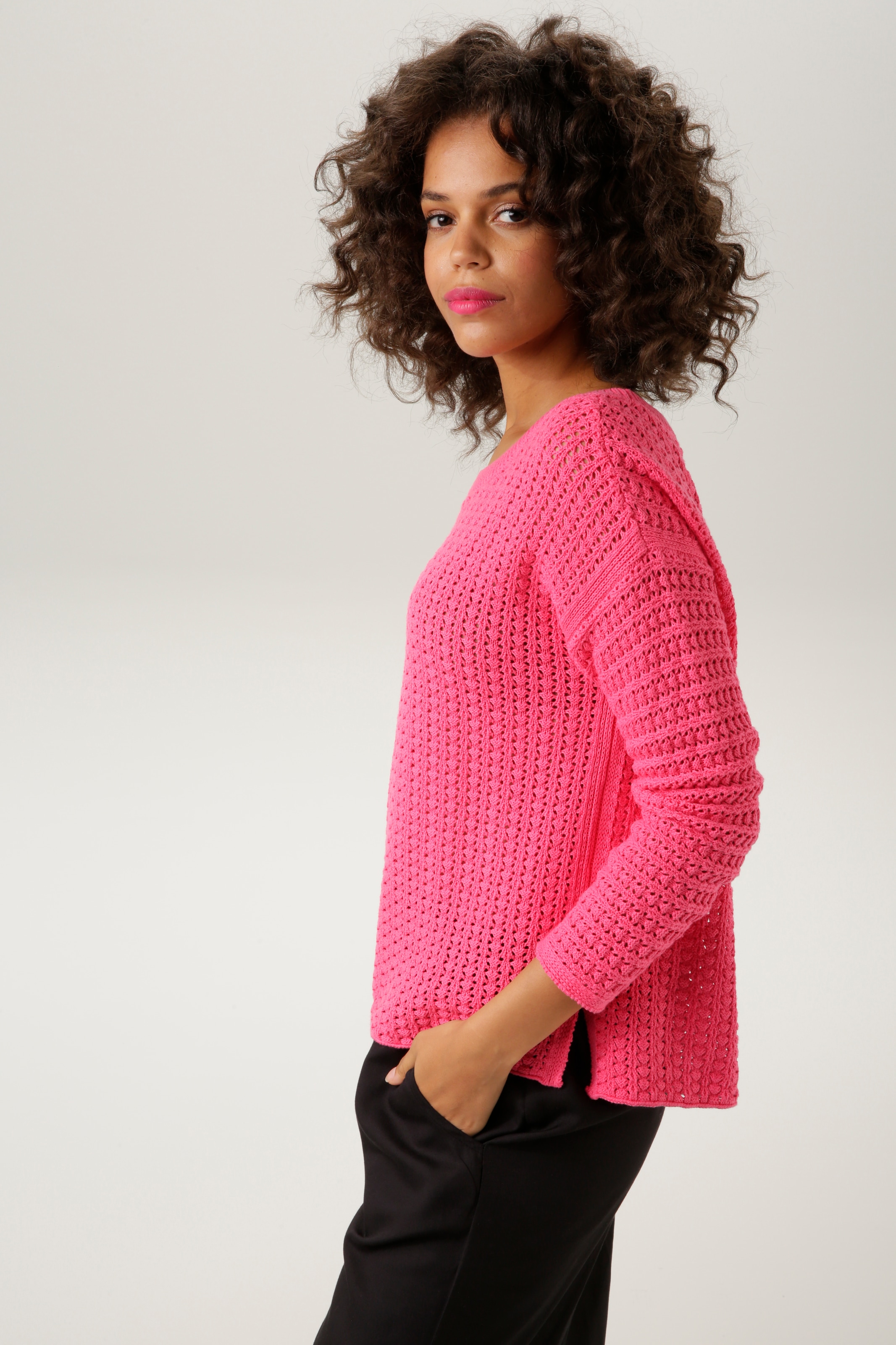 Aniston CASUAL Strickpullover, mit ausdrucksvollem Ajour-Muster