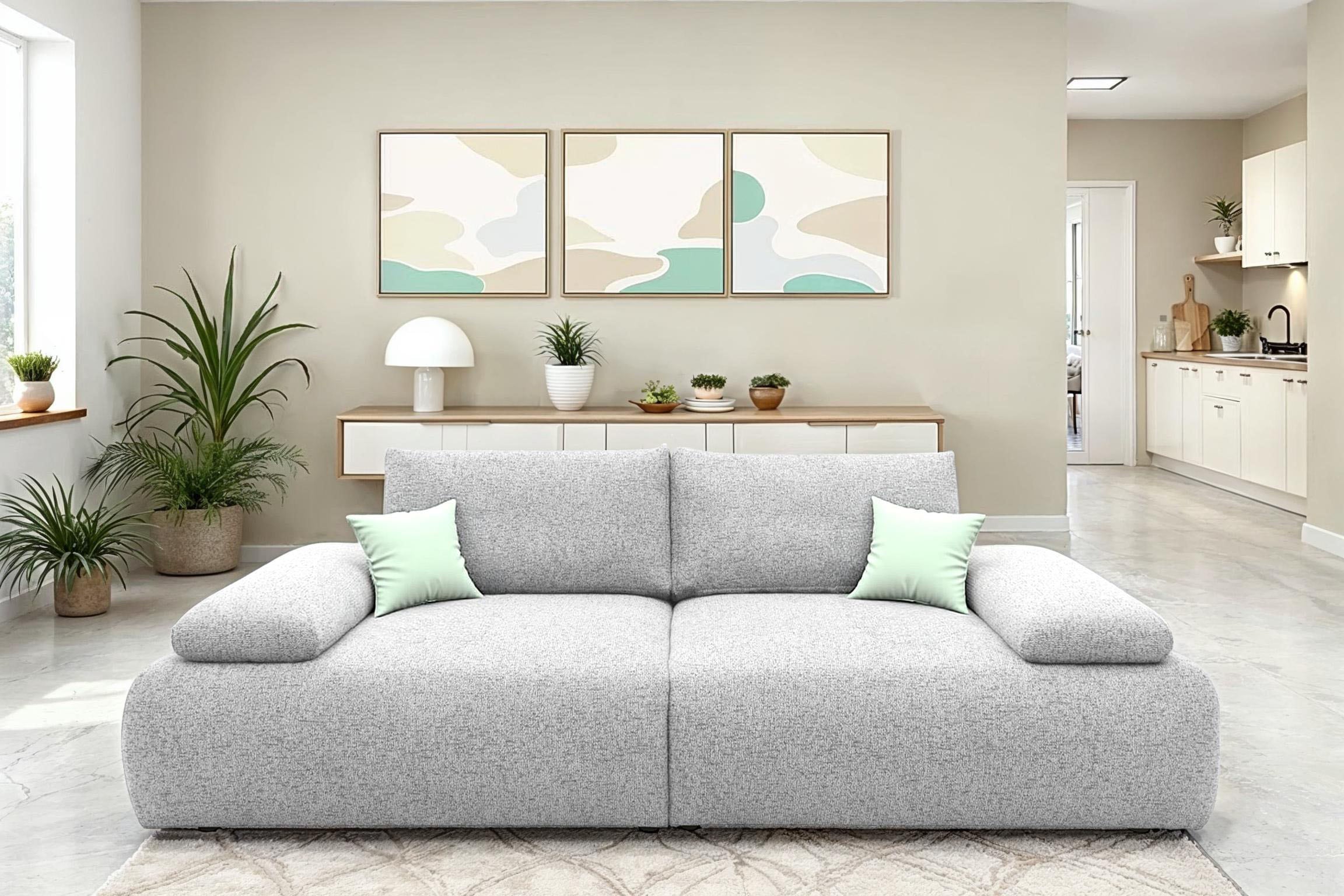 DOMO collection Big-Sofa »Évora Megasofa Breite 244 cm«, (2 St.), Federkern, inkl. Armlehnenverstellung, Struktur grob, silberfarben