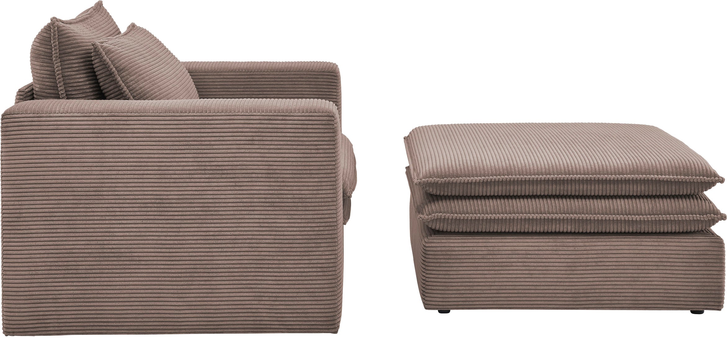 Places of Style Polstersessel »PIAGGE«, (2 tlg.), Hochwertiger Cord, Loveseat und Loveseat-Hocker im Set