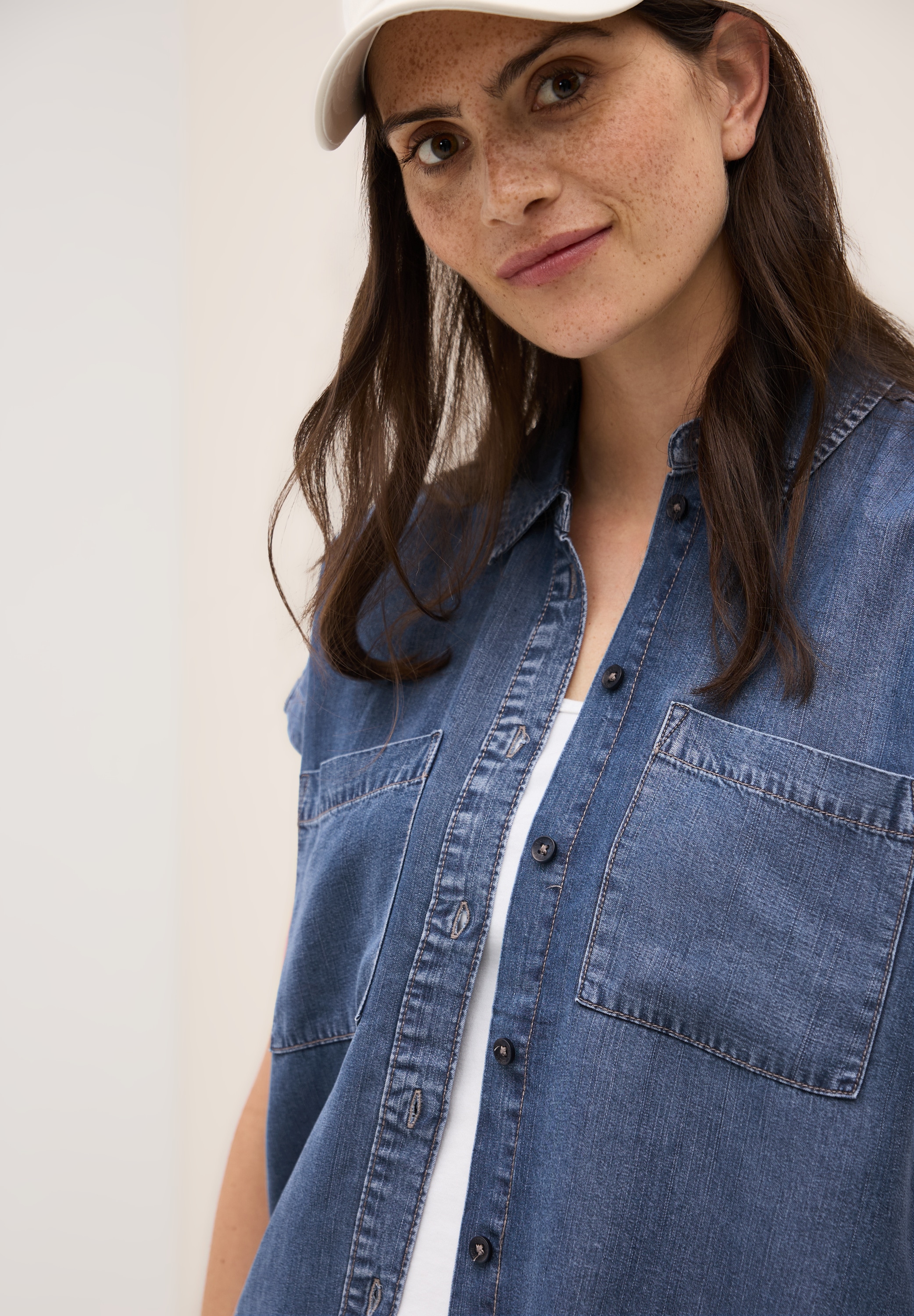 Cecil Jeansbluse, Denim-Look, mit Hemdkragen und durchgehender Knopfleiste