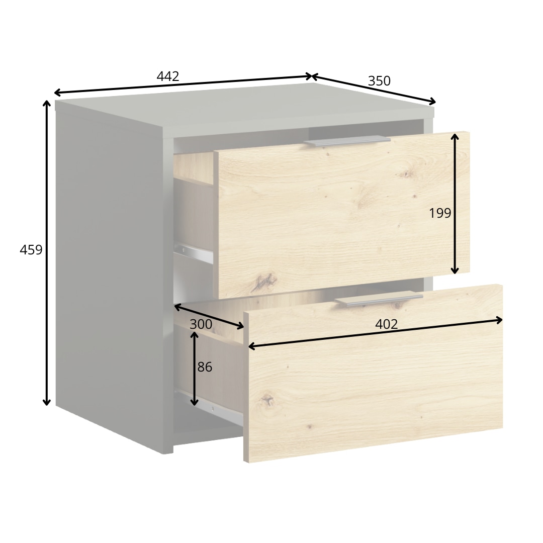 Home affaire Nachtkonsole »Nachttische Loreto (2 Stücke), Masse: B/T/H 44/35/46 cm«, (Set, 2 St., Zwei Nachttische), Nachttische (SET) mit 2 Schubladen und dezenten, metallischen Griffen