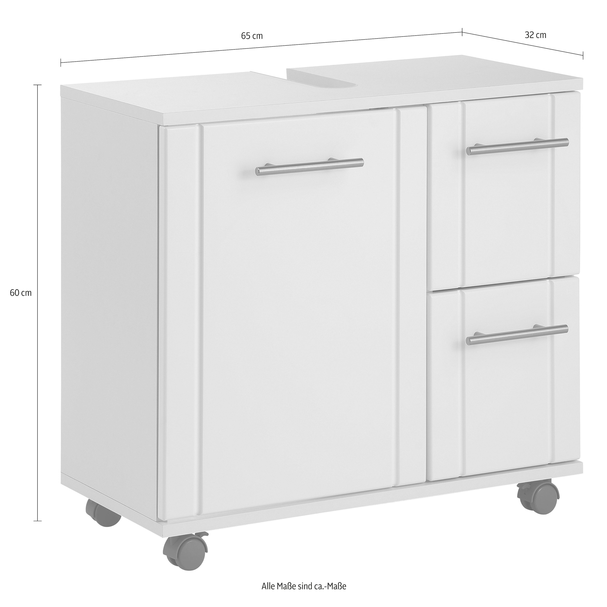 Schildmeyer Waschbeckenunterschrank »Palermo, Breite 65 cm«, Mit Siphonausschnitt, feststellbaren Rollen und Metallbeschlägen