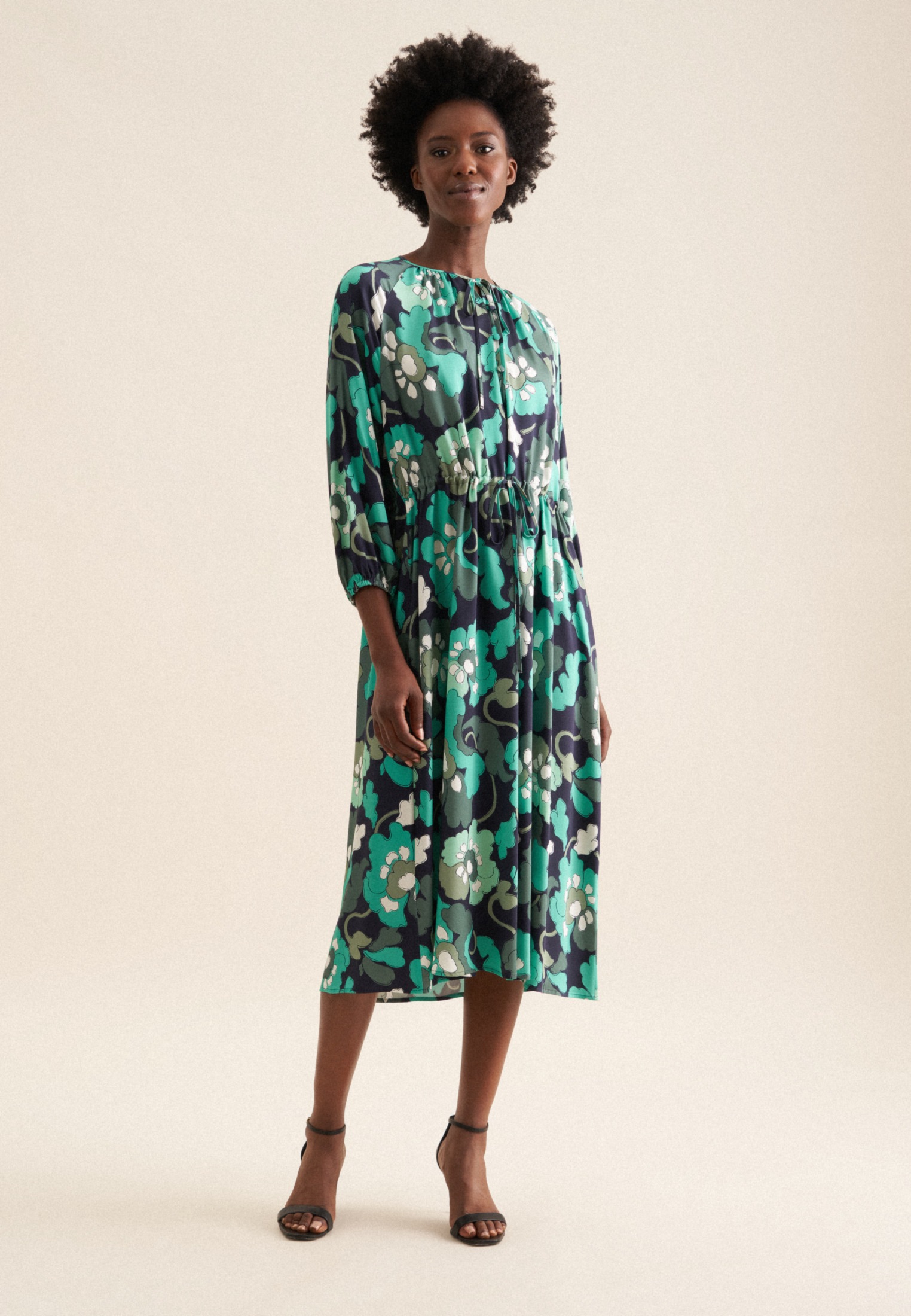 seidensticker Sommerkleid »Schwarze Rose« 7/8-Arm Rundhals Floral