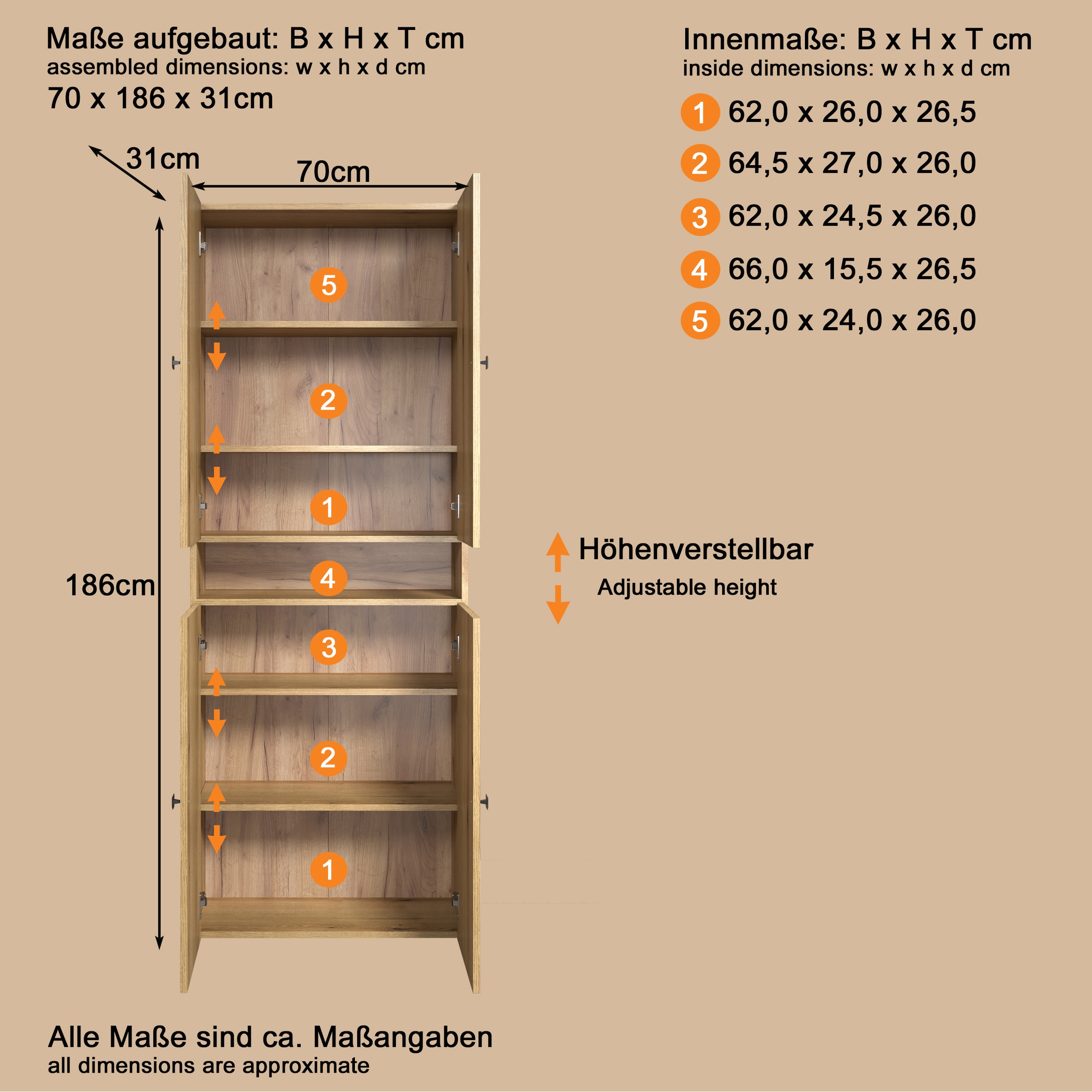 welltime Hochschrank »Amrum«, (1 St.), Badezimmerschrank mit und ohne Schublade - (B/T/H) 40-70/31/186 cm